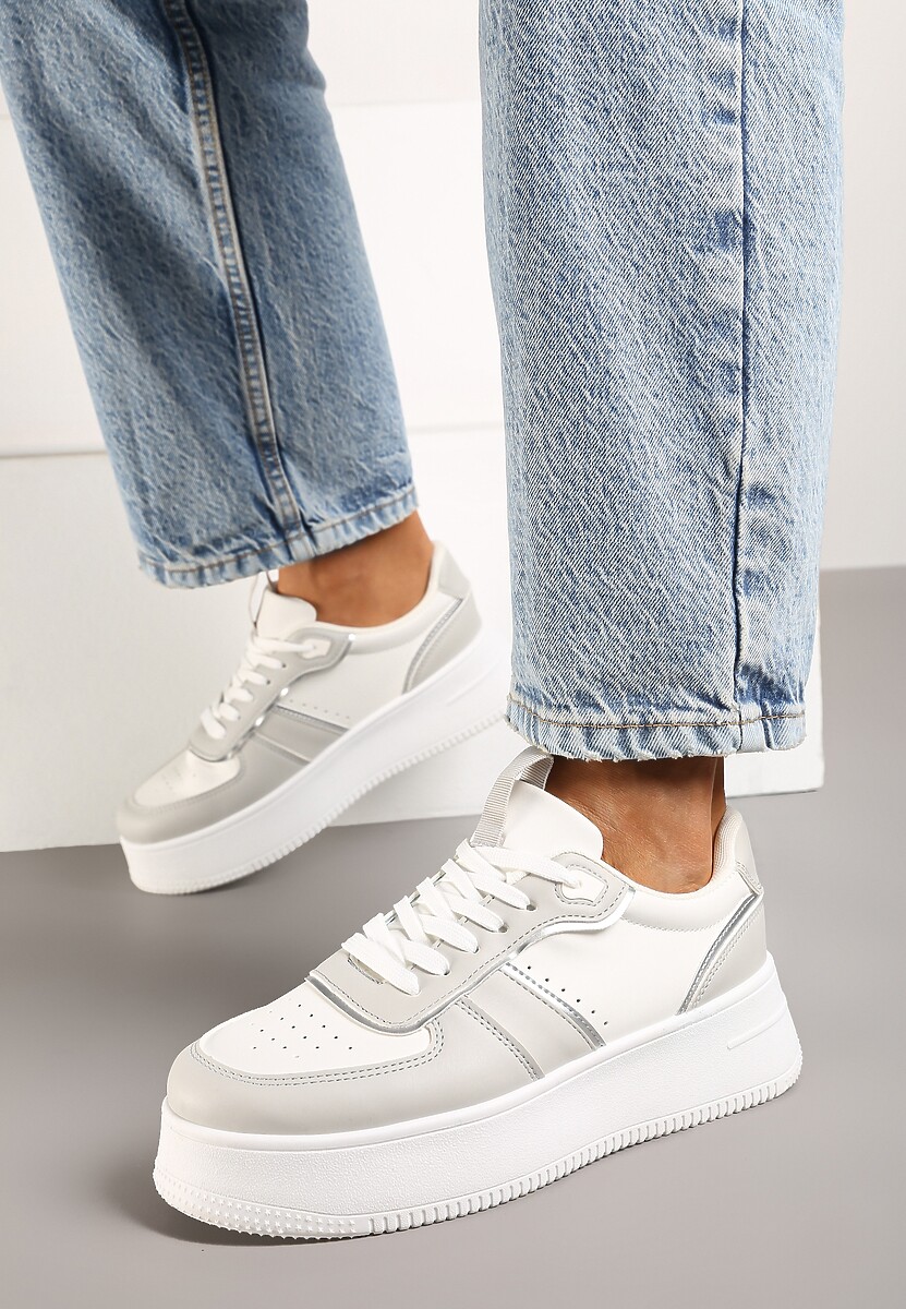 Biało-Szare Casualowe Sneakersy Vices na Niskiej Platformie Torila