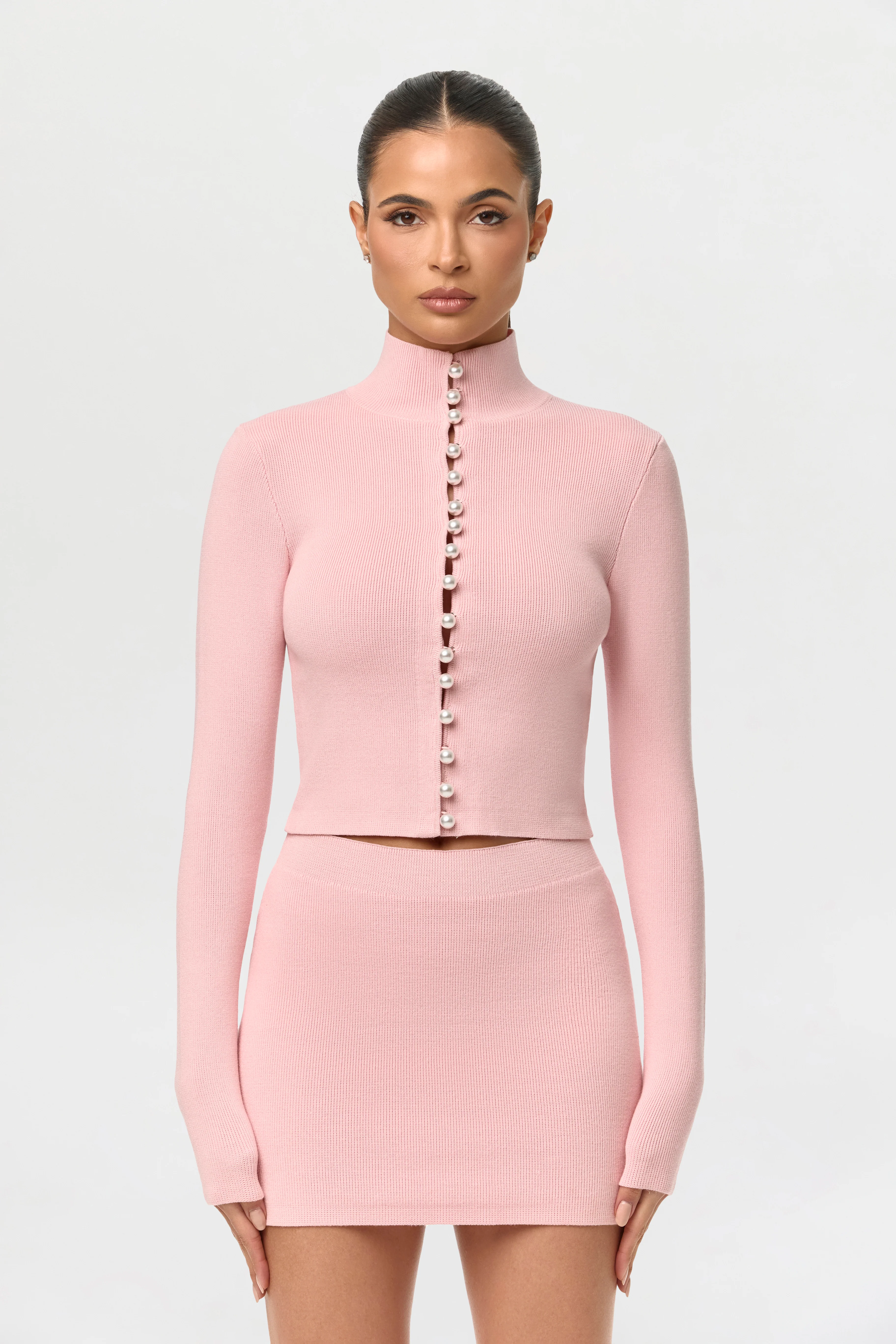 Knit Pearl Button Turtleneck Top