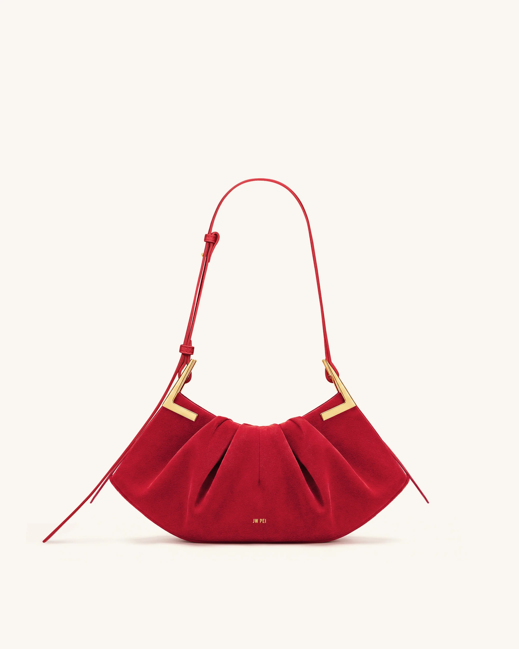 Amelia Faux Suede Pleated Shoulder Bag - Red