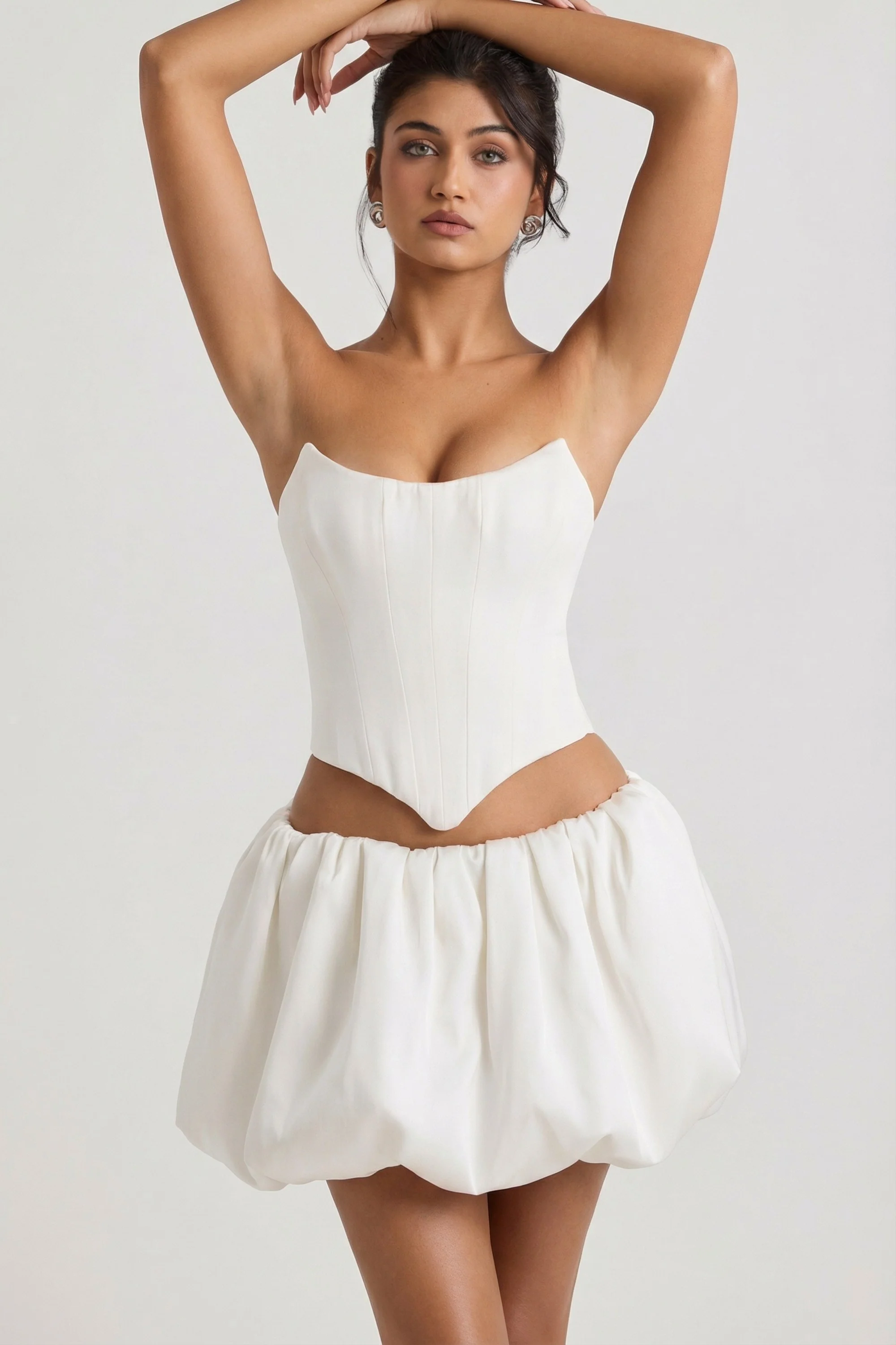 Bubble Hem Micro Mini Skirt in White