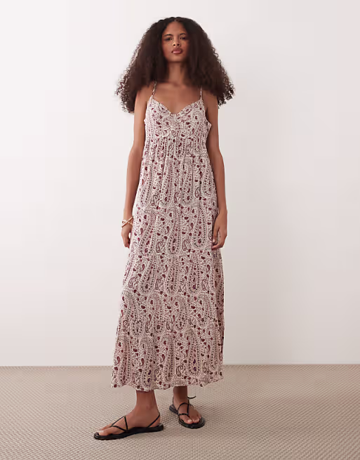 JDY cami maxi dress in red paisley print