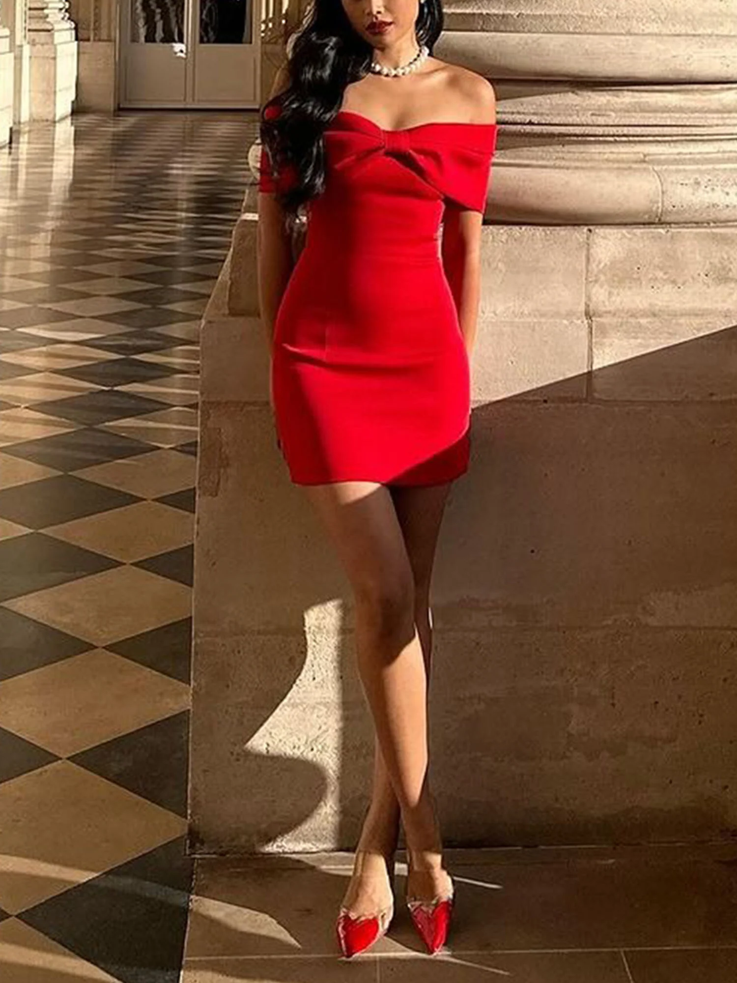 Red Vivid Mini Dress Evening Vibe