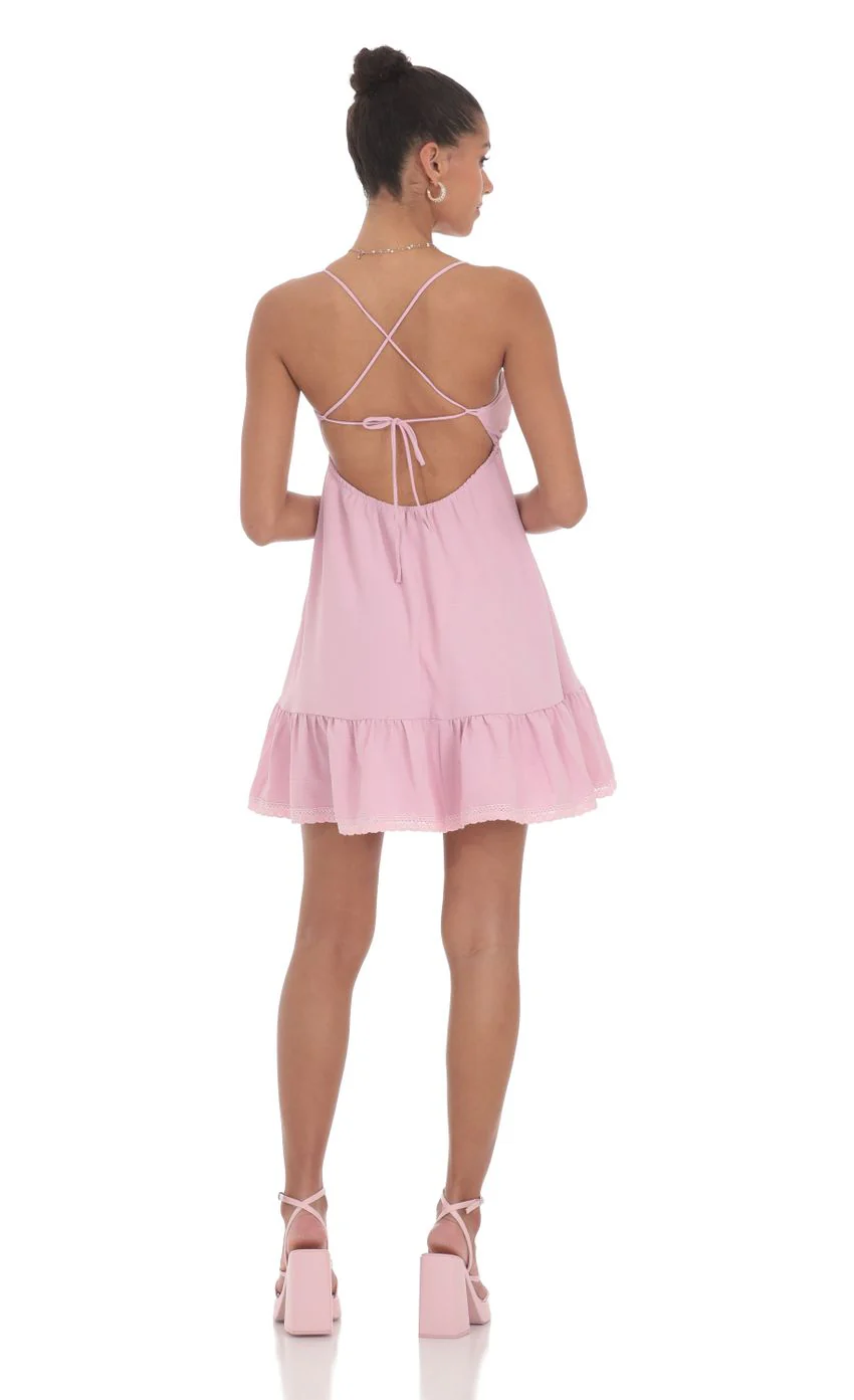 Front Tie Babydoll Dress in Pink - luluinthesky
