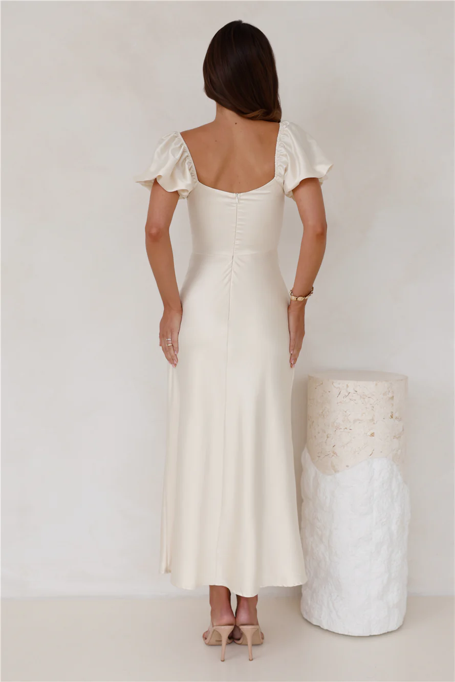 Connected By Love Satin Maxi Dress Butter - luluinthesky