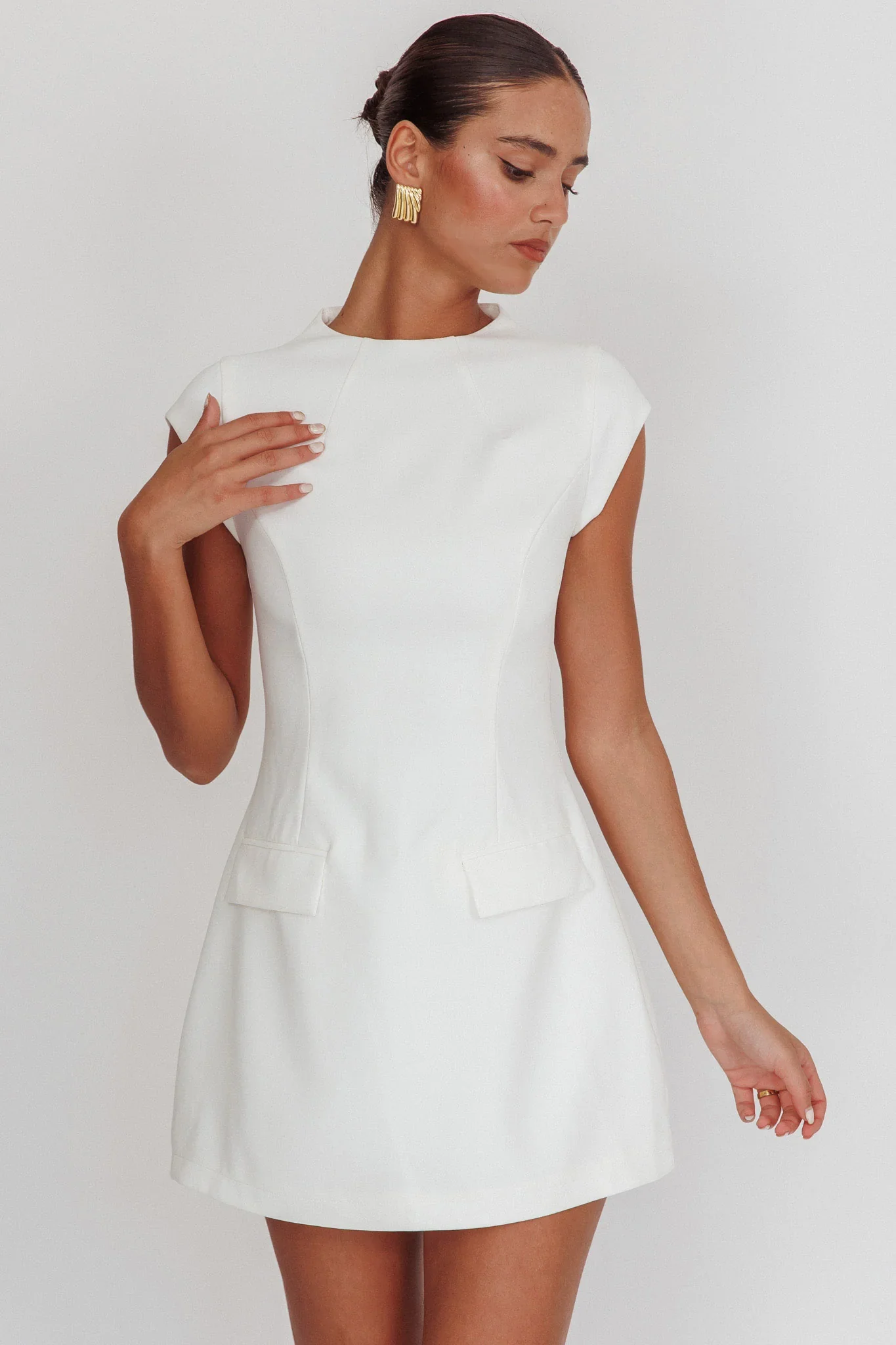Aristos Cap Sleeve Mini Dress Off White