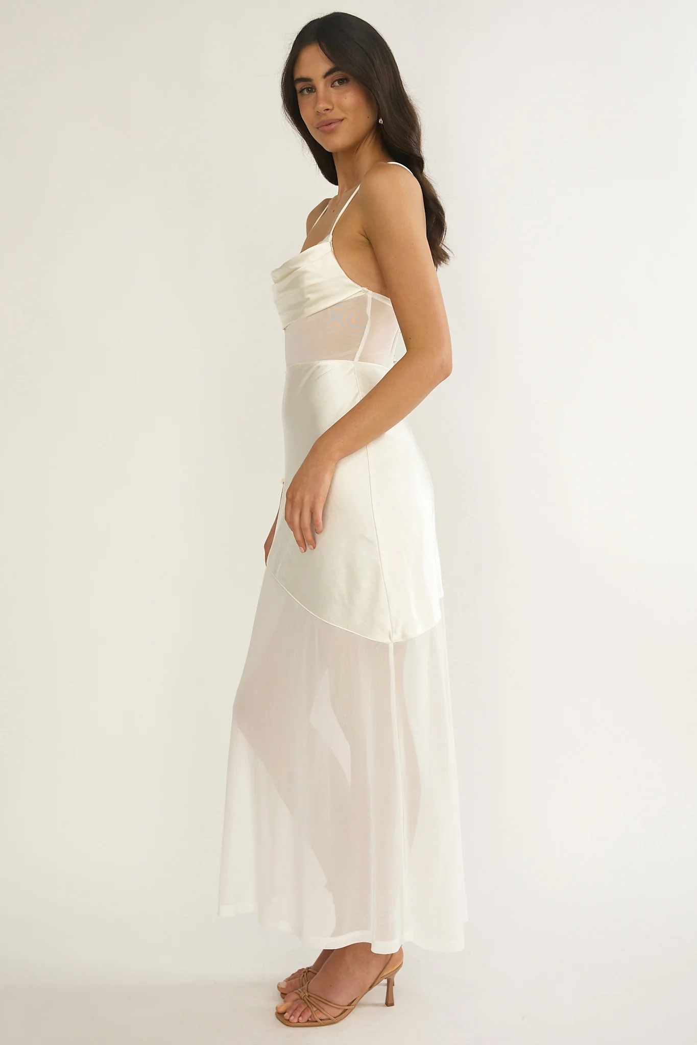 Golden Era Sheer Waist Maxi Dress Oyster - luluinthesky