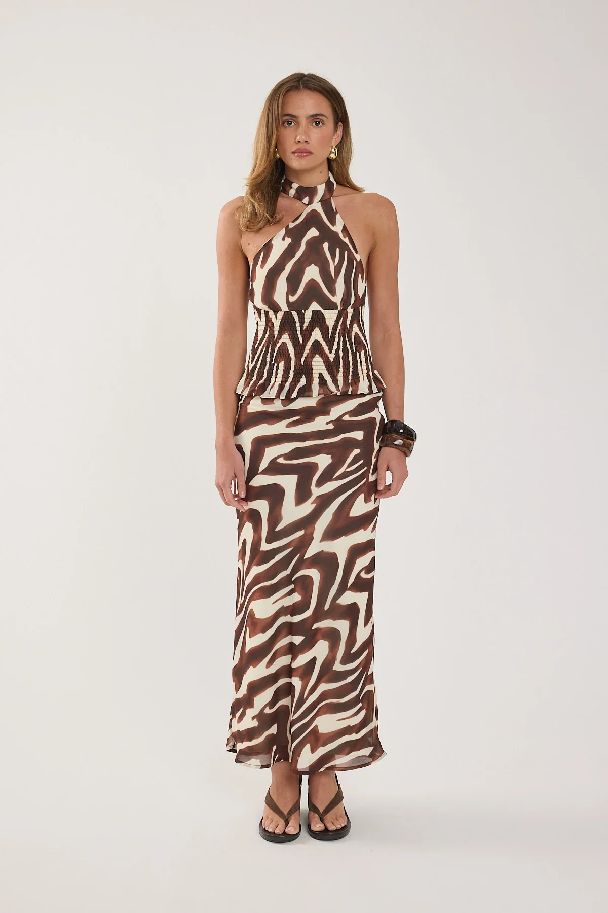 Perfect Stranger Elliot Halter Top Brown Print