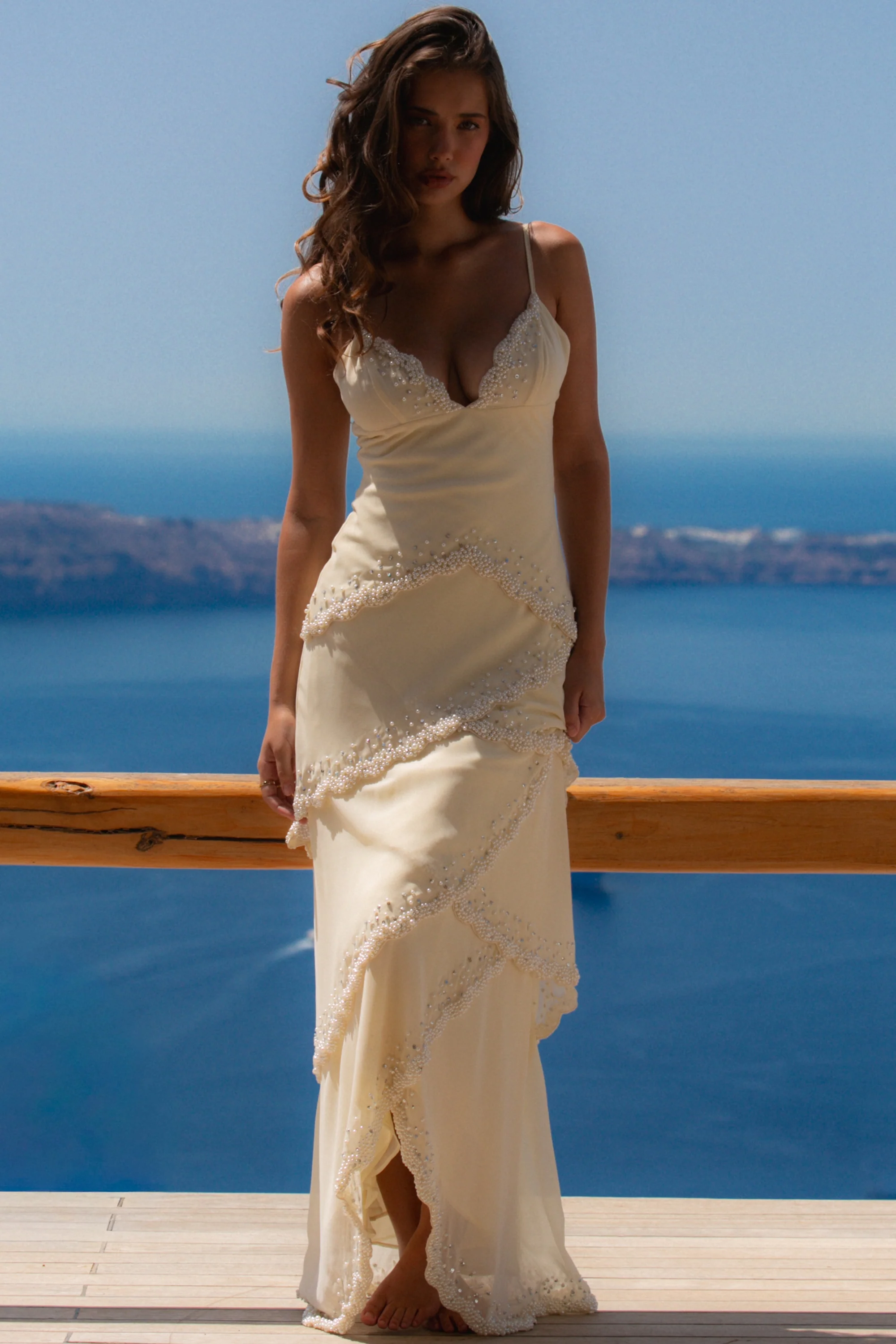 Vanilla Georgette Hand Embellished Tiered Maxi Dress - Limited Edition