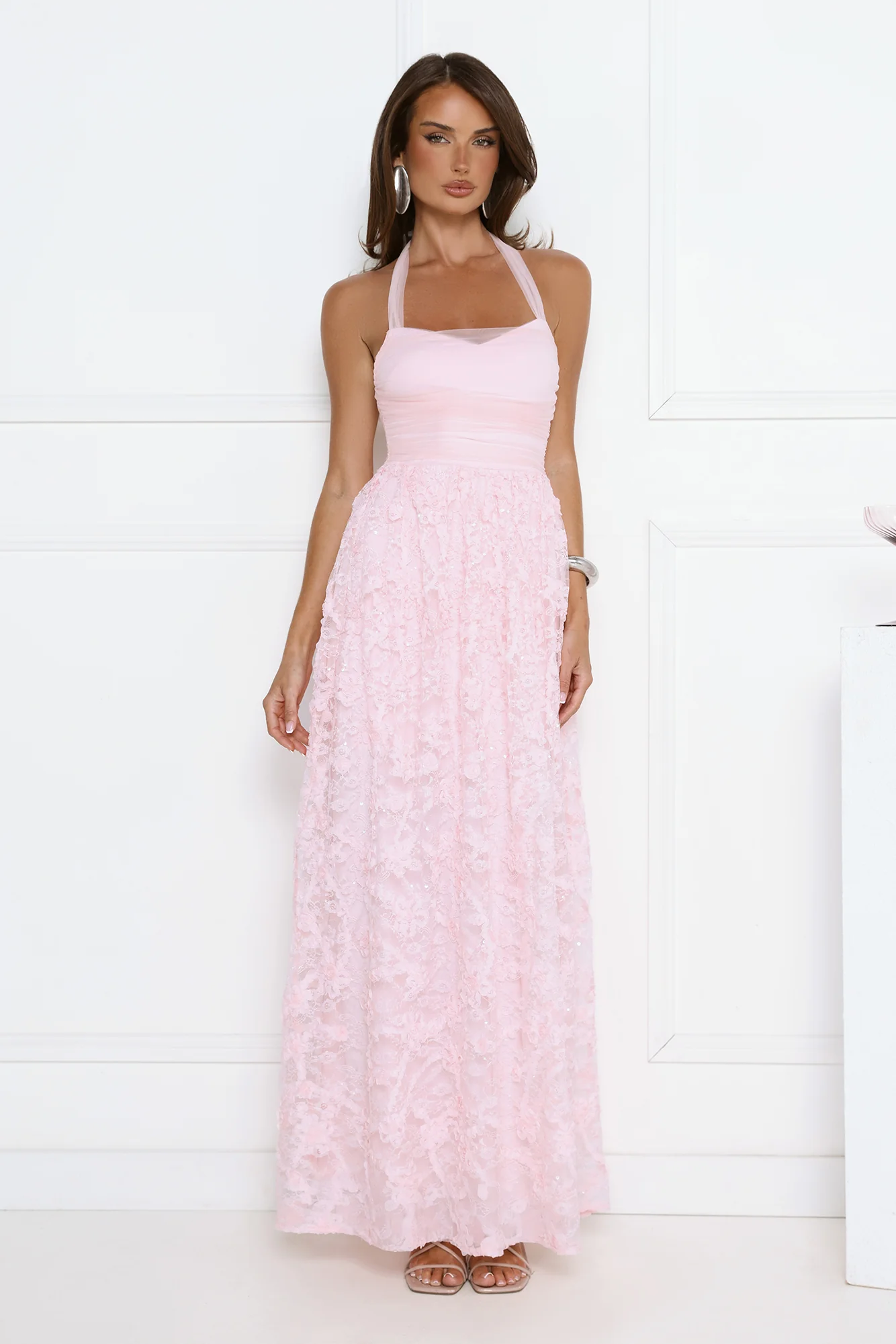 Magnetic Luxe Halter Maxi Dress Pink