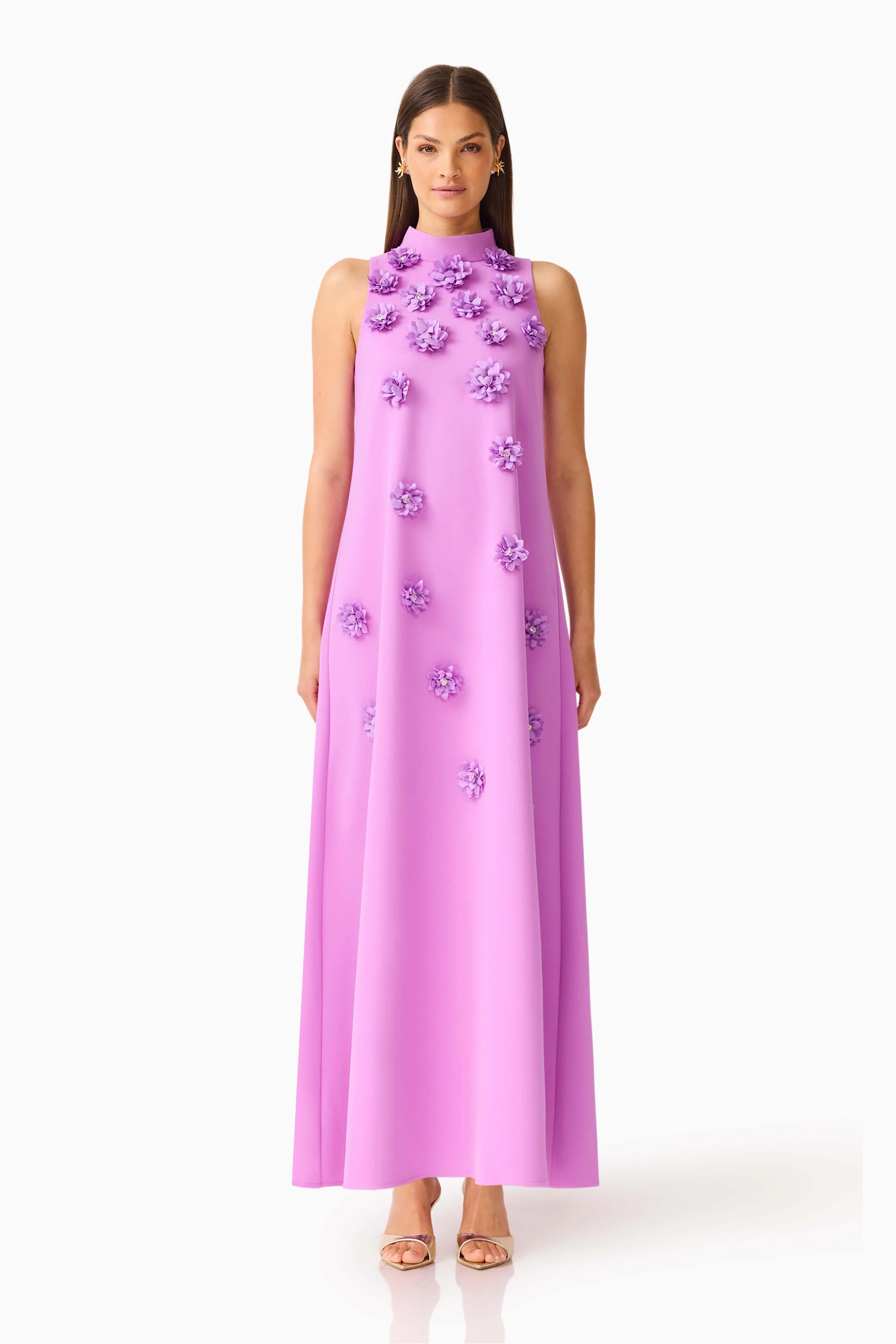 Solenne Halter Maxi Dress in Purple