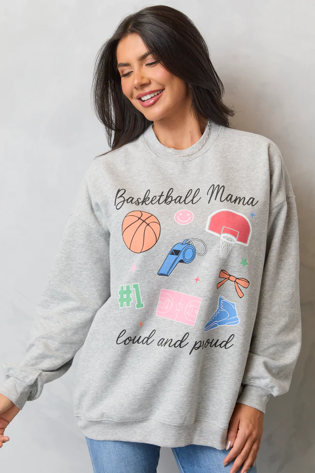 Basketball Mama Icons Light Grey Graphic Sweatshirt