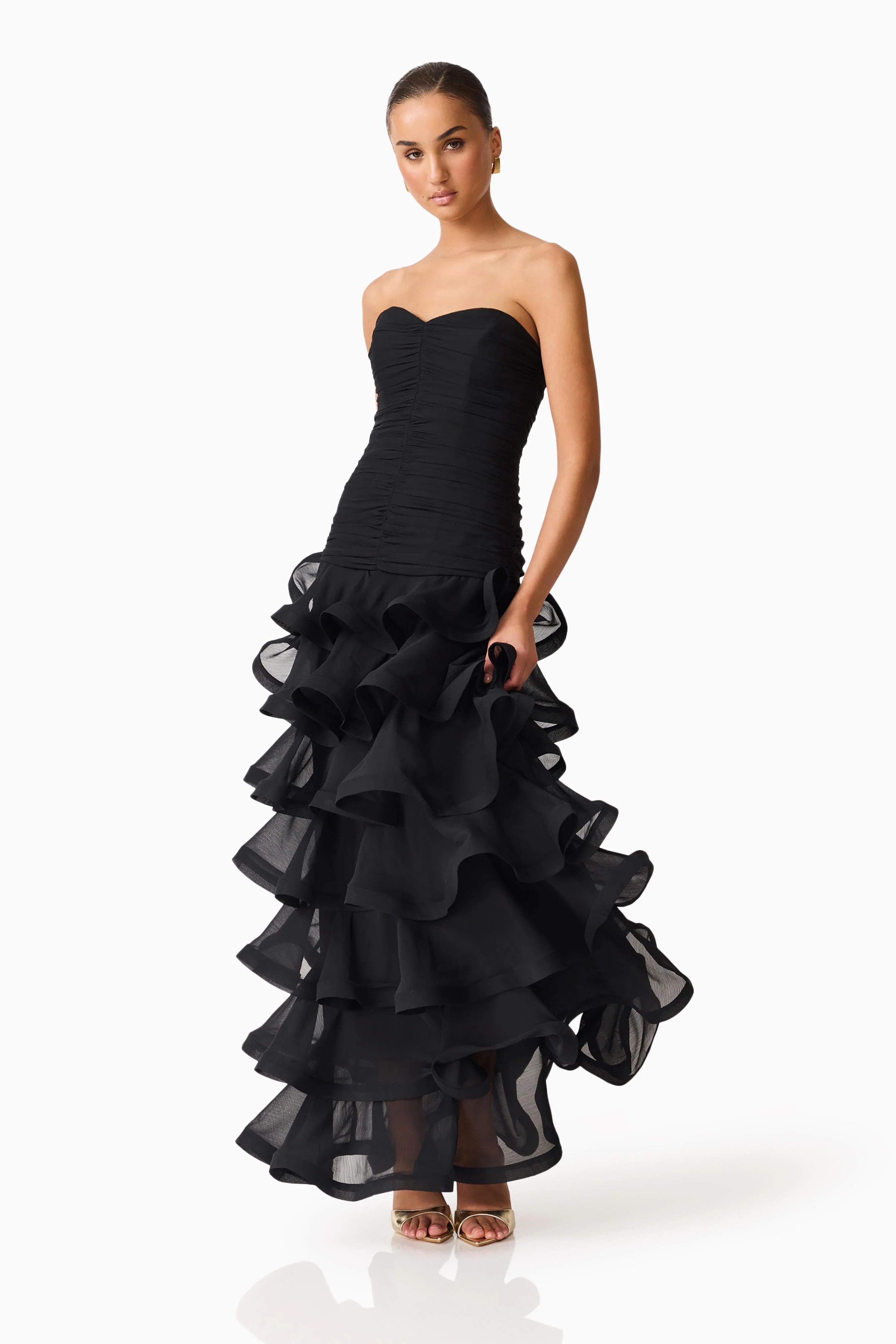 Evelin Tiered Gown in Black