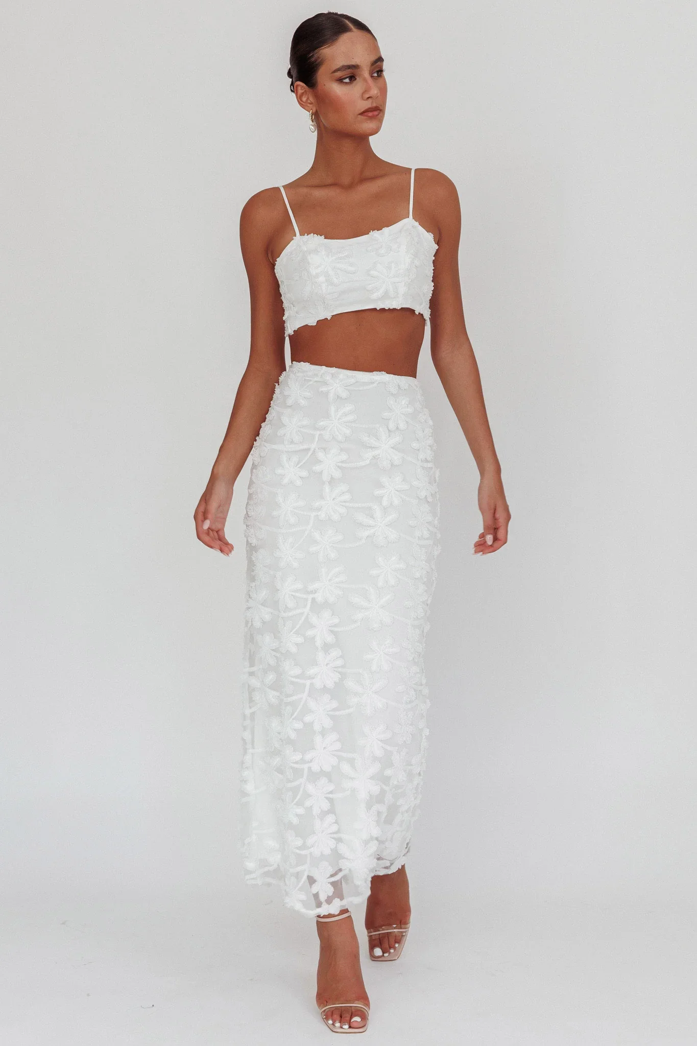 Casi Tied Back Crop Top Embroidered White