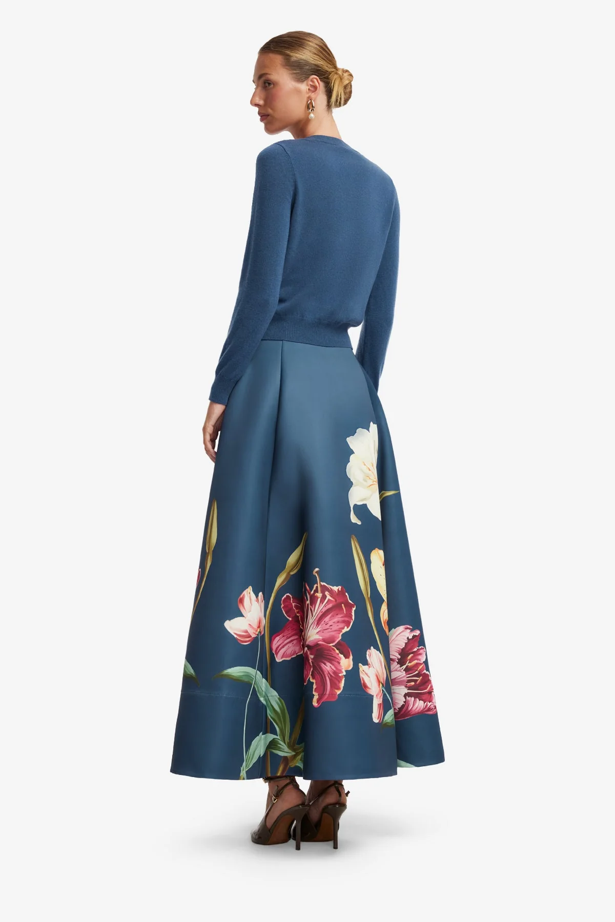 Claire Embroidered Cashmere Blend Cardigan - Lily Print in Indigo