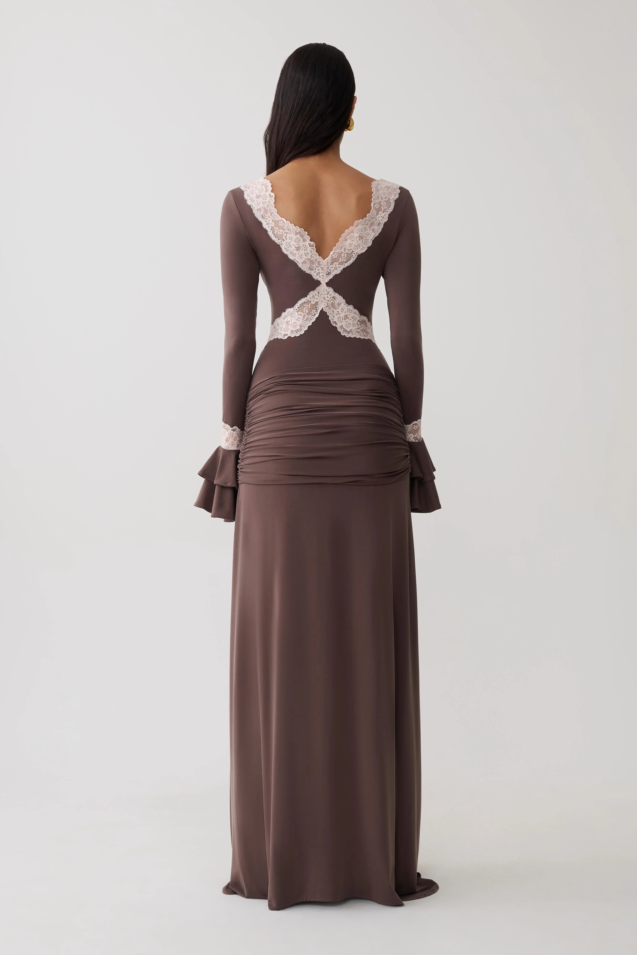 Electra Slinky Lace Maxi Dress - Chocolate/Ballet Pink