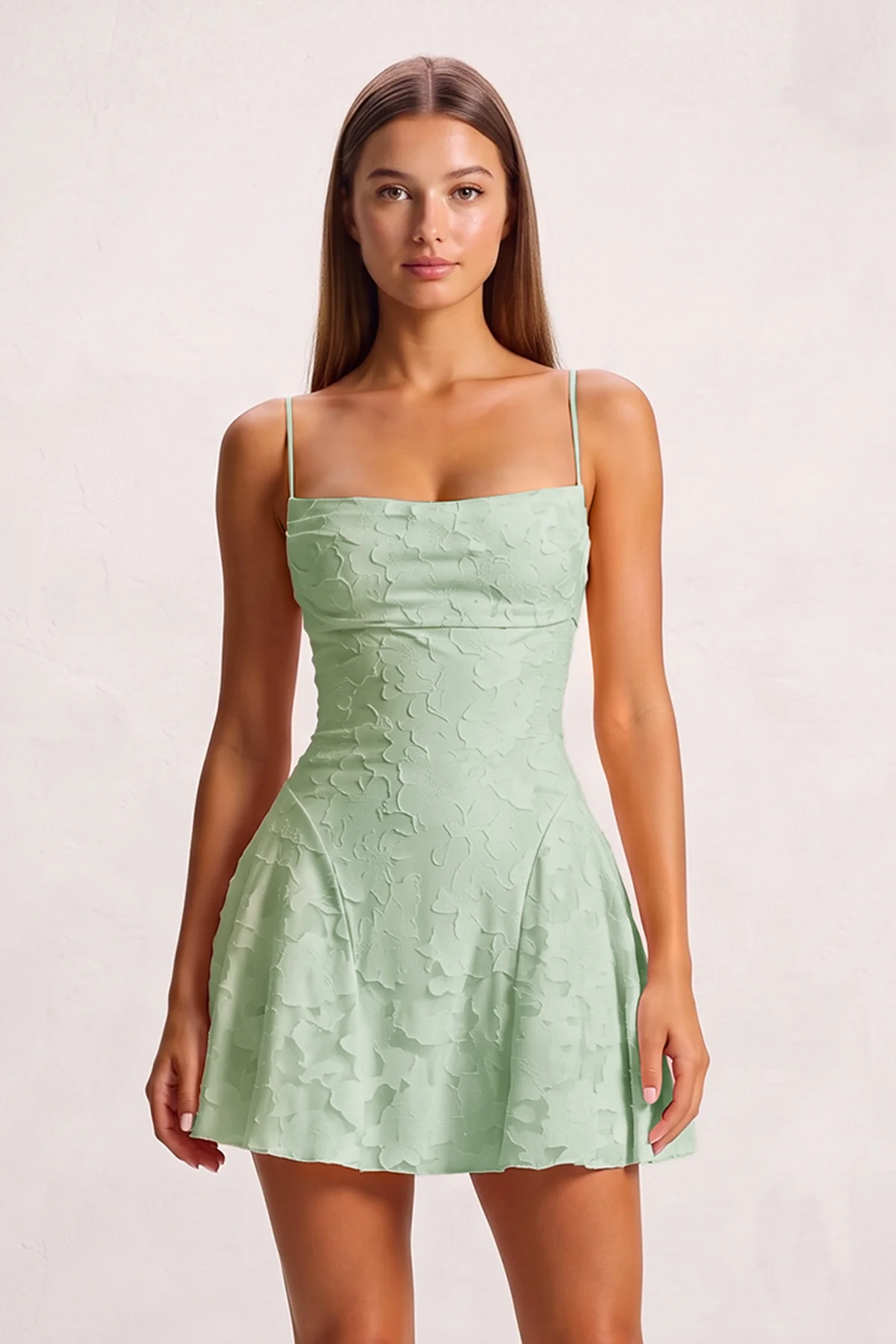 Pink Spaghetti Straps Jacquard Chiffon A-Line Homecoming Dress
