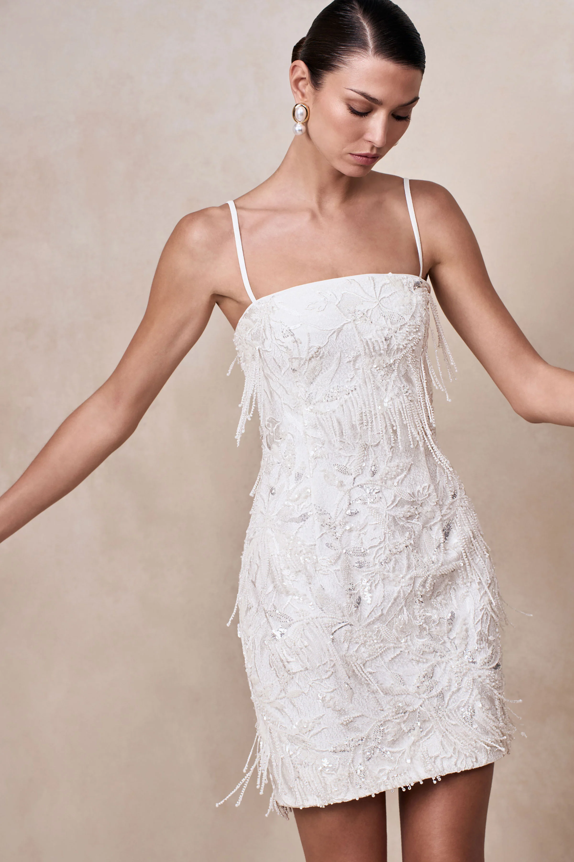 Paulina | White Embellished Bandeau Mini Dress - luluinthesky