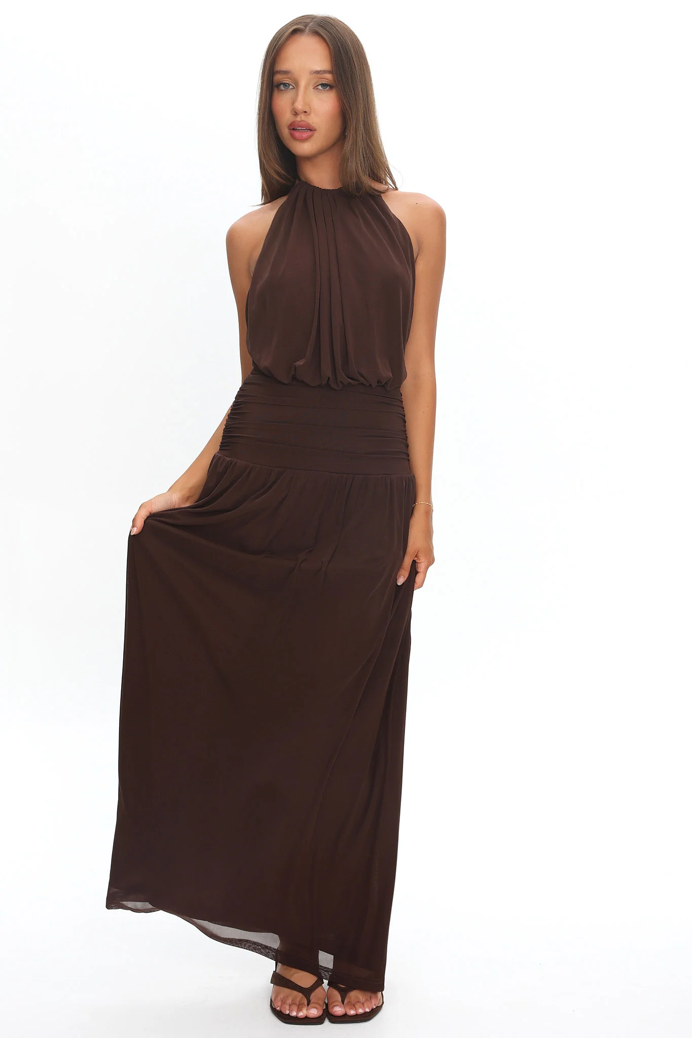 Entangled Backless Halter Maxi Dress Chocolate - luluinthesky