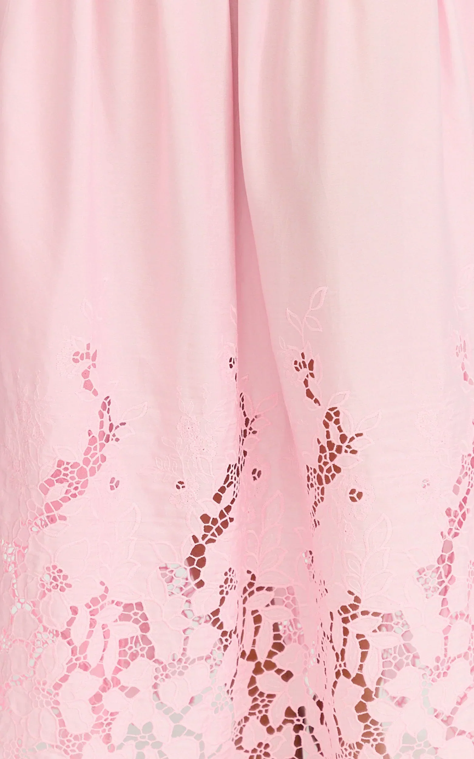 Everly Maxi Dress - Straight Neck Broderie Cut Out Hem Dress In Pink - luluinthesky