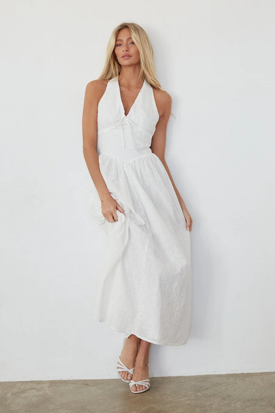 Natasha Eyelet Halter Midi Dress