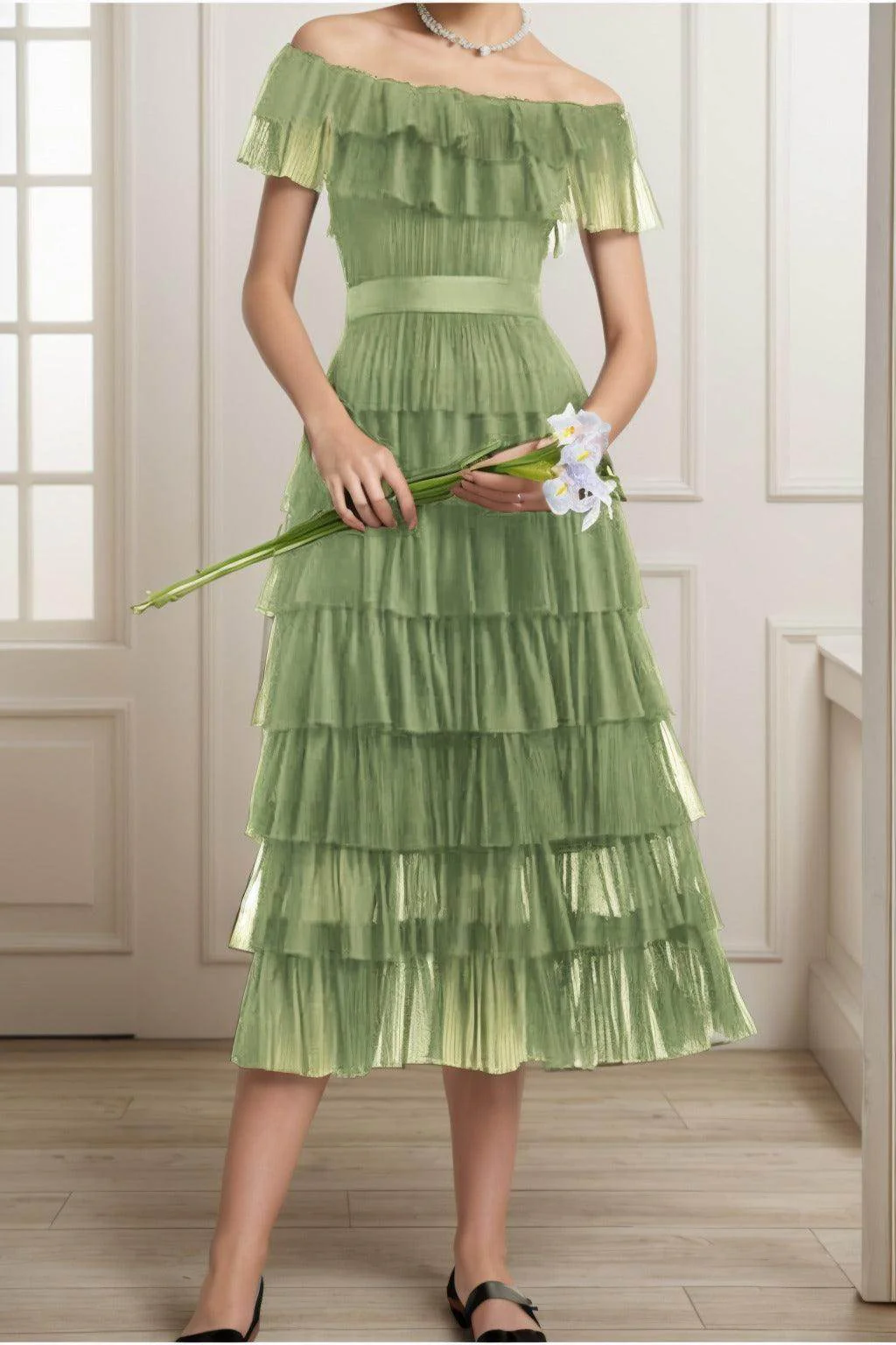 A-Line Tea Length Tulle Graduation Dresses CS0557