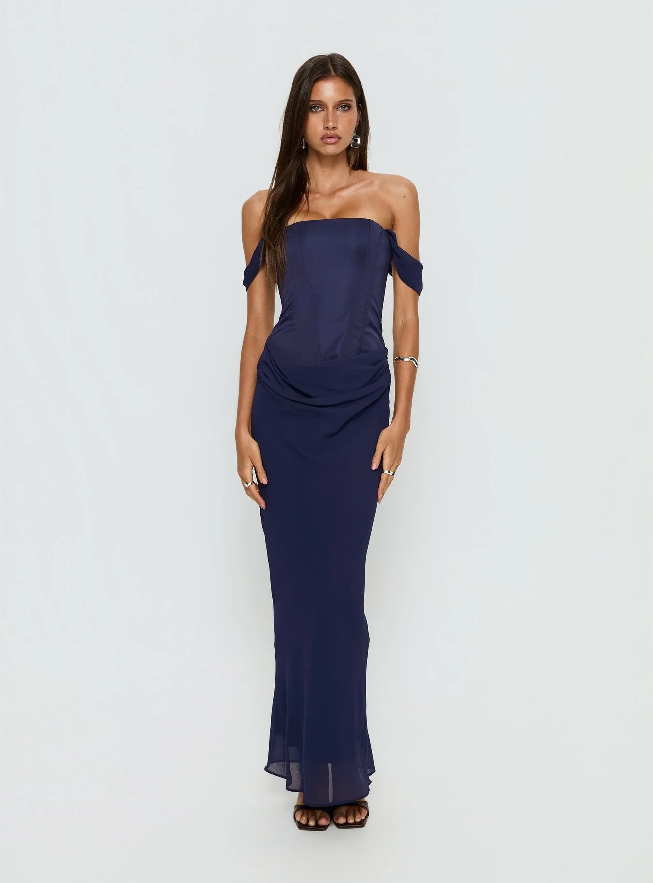 Joslyne Off Shoulder Corset Maxi Dress Navy
