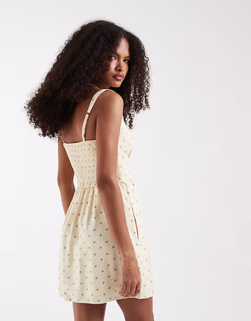 Hollister scoop neck a-line mini dress in yellow floral print