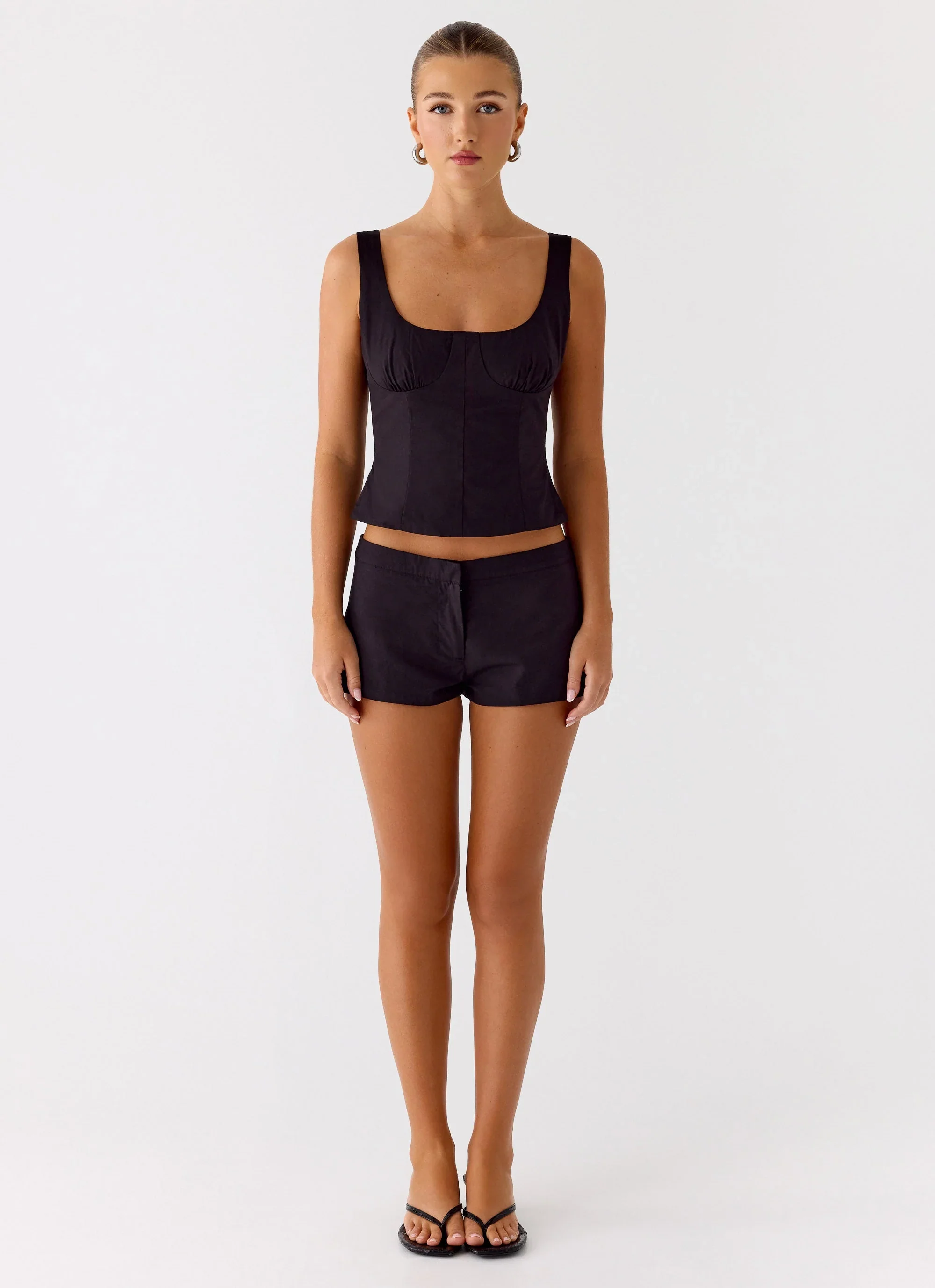 Coastline Cotton Mini Shorts - Black
