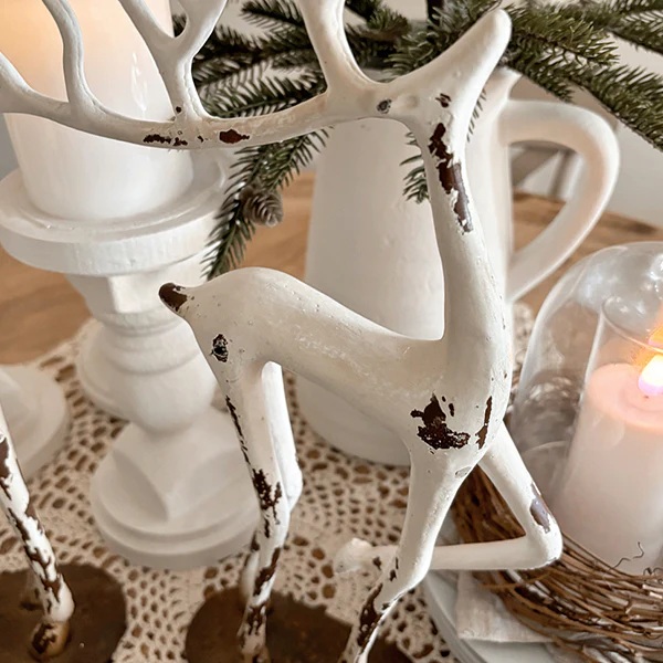 Handcrafted White Merry Reindeer, Set of 3