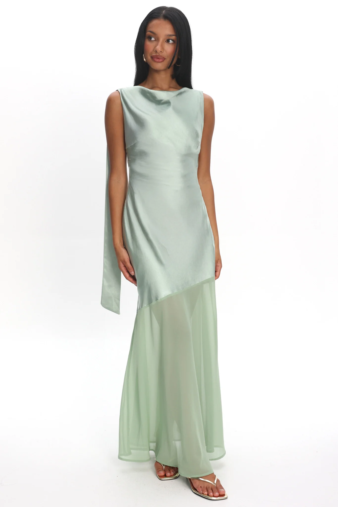 Second Glances Cowl Neck Backless Maxi Dress Sage