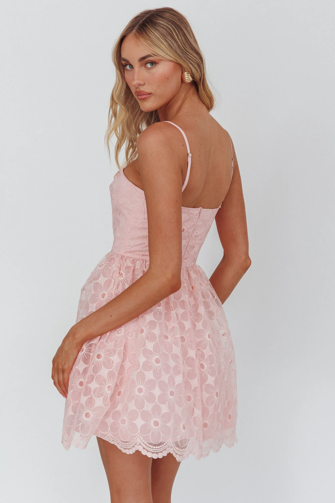 Bahia A-Line Square Neckline Mini Dress Lace Blush - luluinthesky