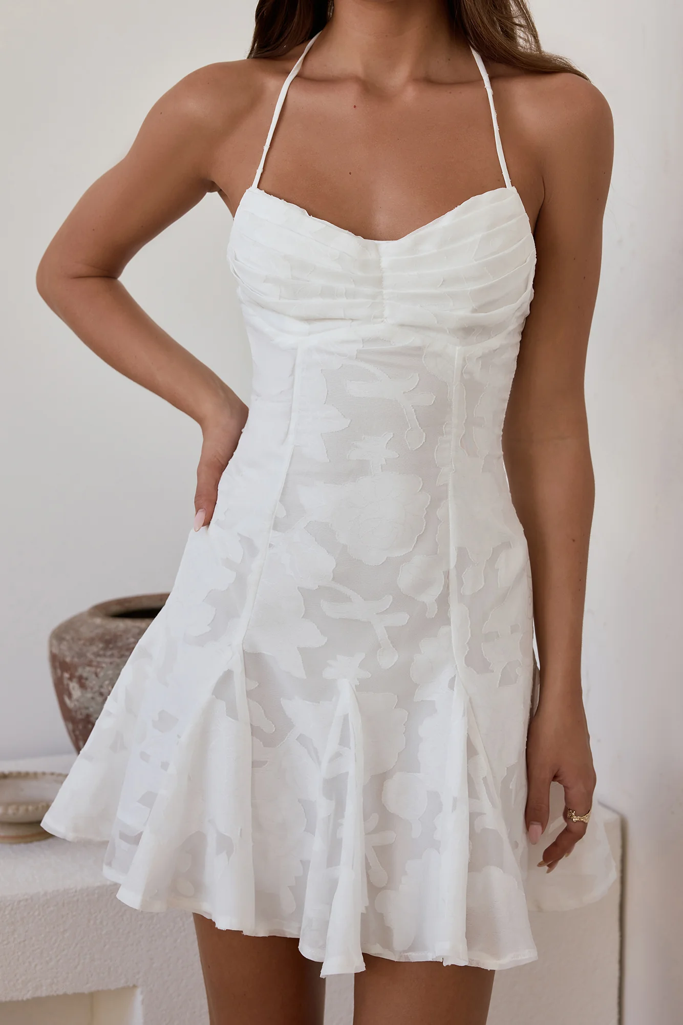 Dancing Alone Halter Mini Dress White - luluinthesky