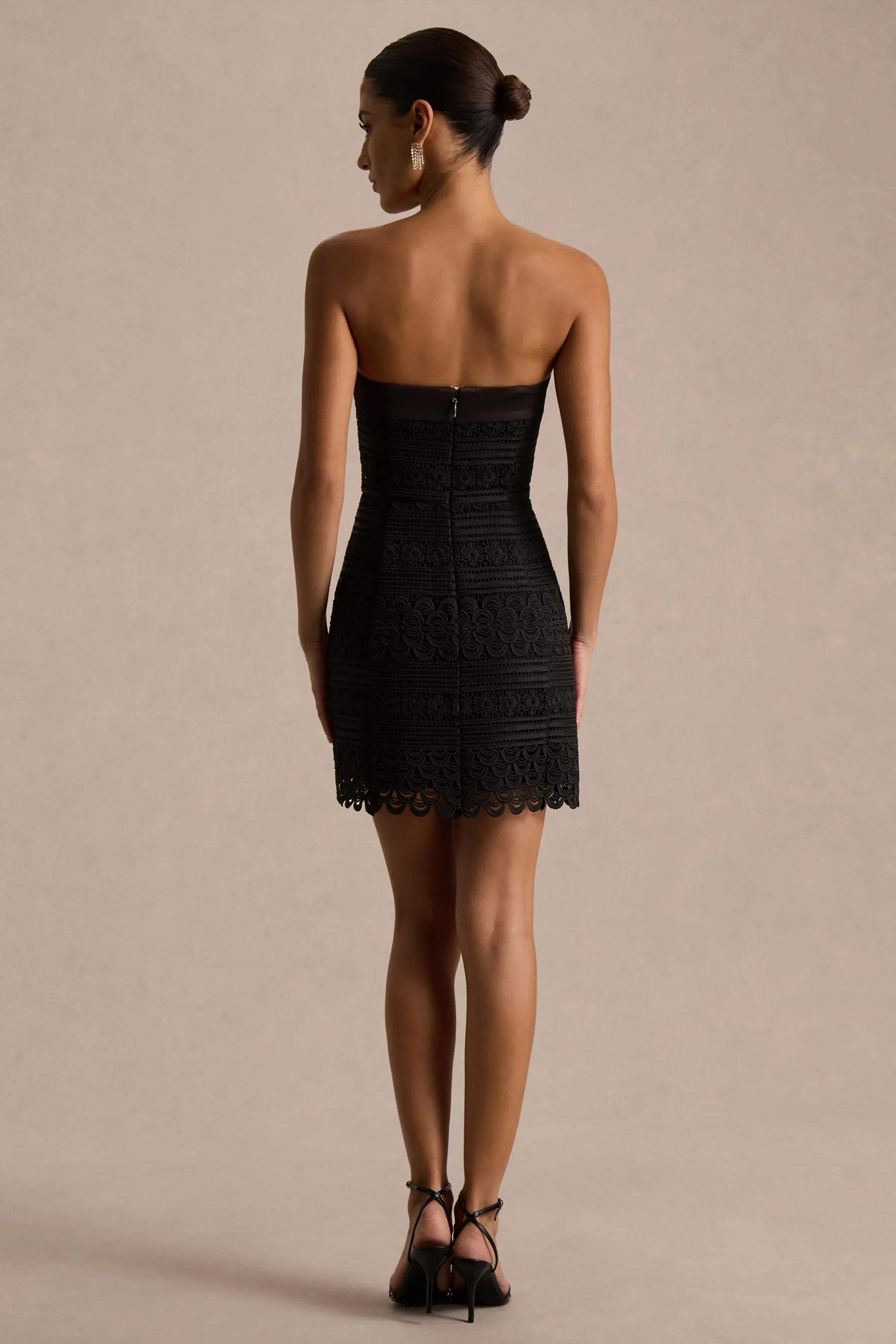 Kerry | Black Lace Bandeau Mini Dress With Bow-Detail