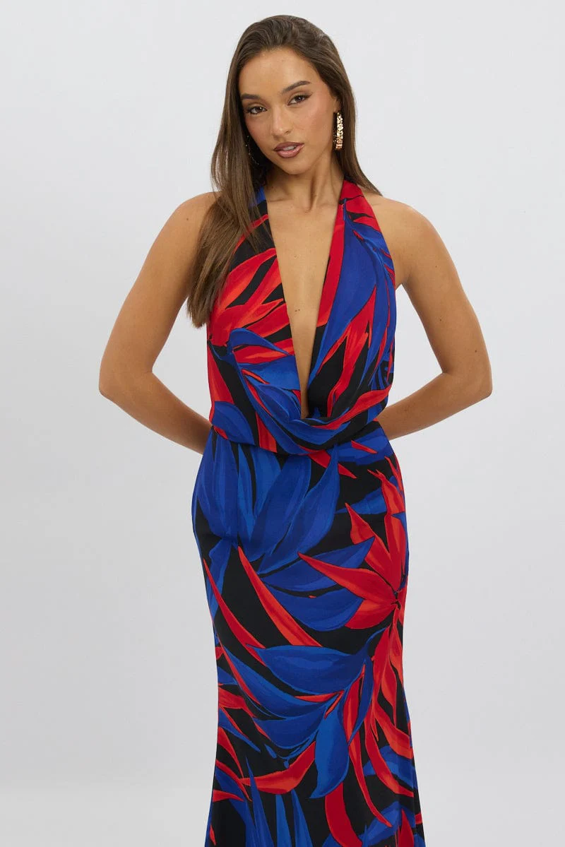 Black Floral Cowl Neck Maxi Dress