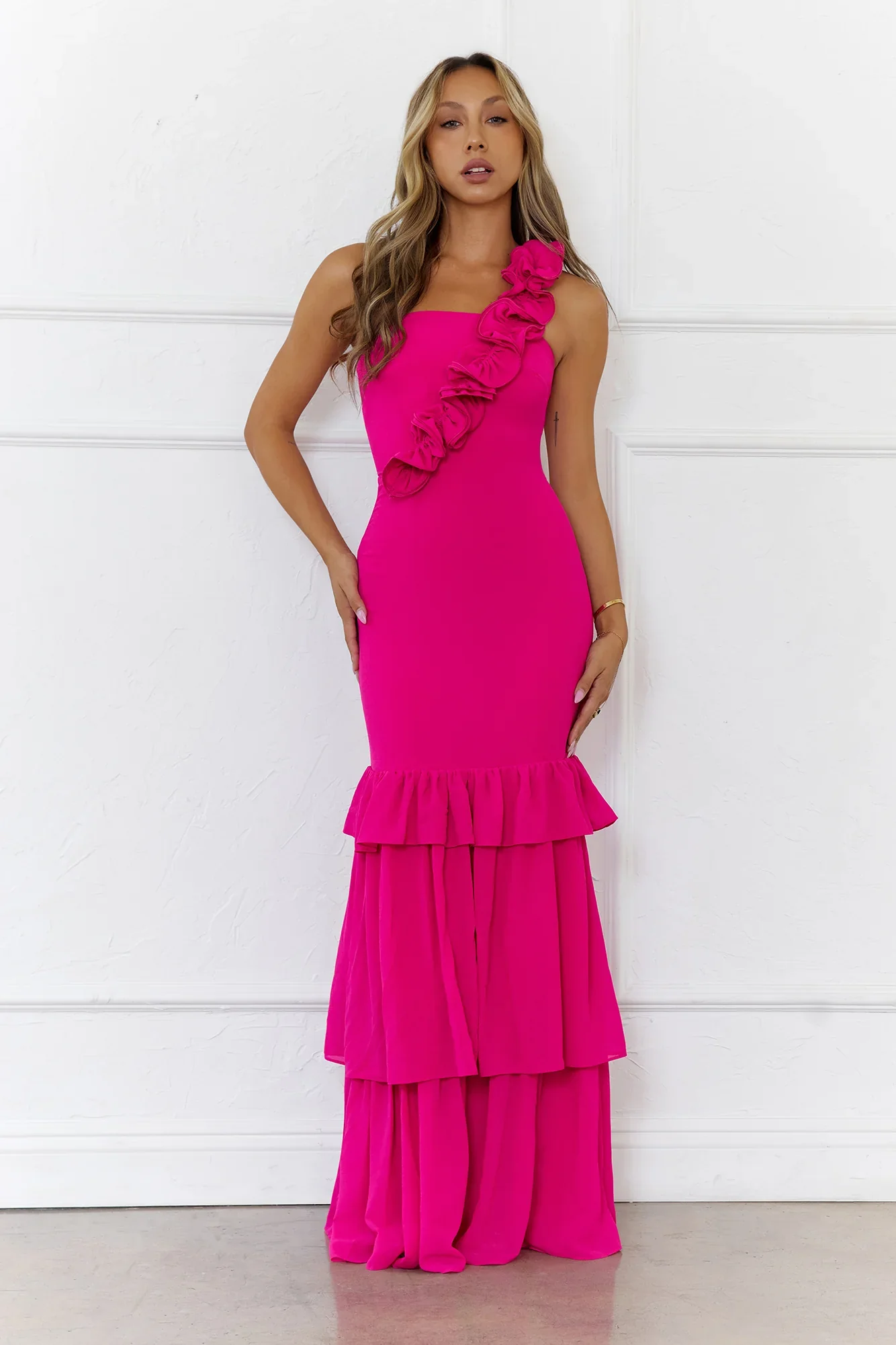 Blooming In Summer One Shoulder Maxi Dress Pink