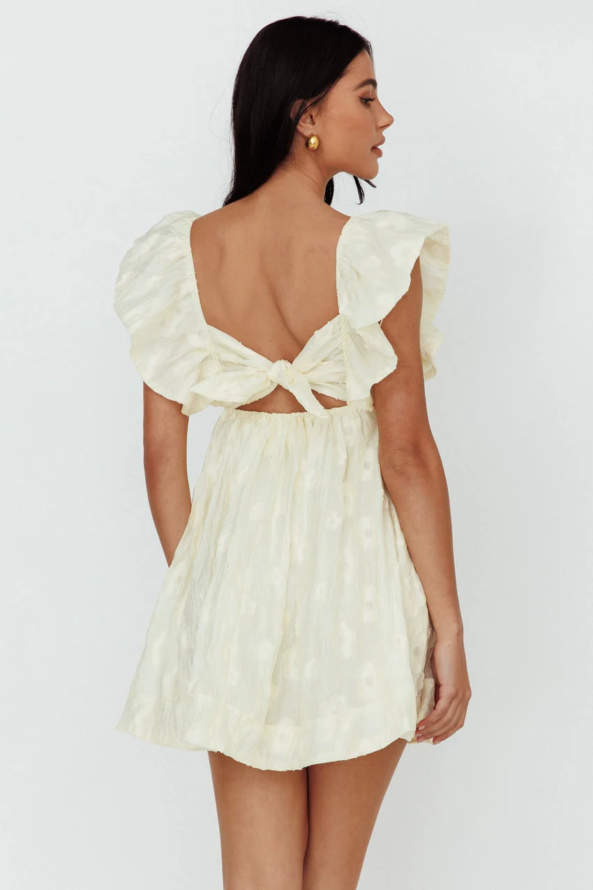Melrose Place Floral Textured Frill Dress Lemon