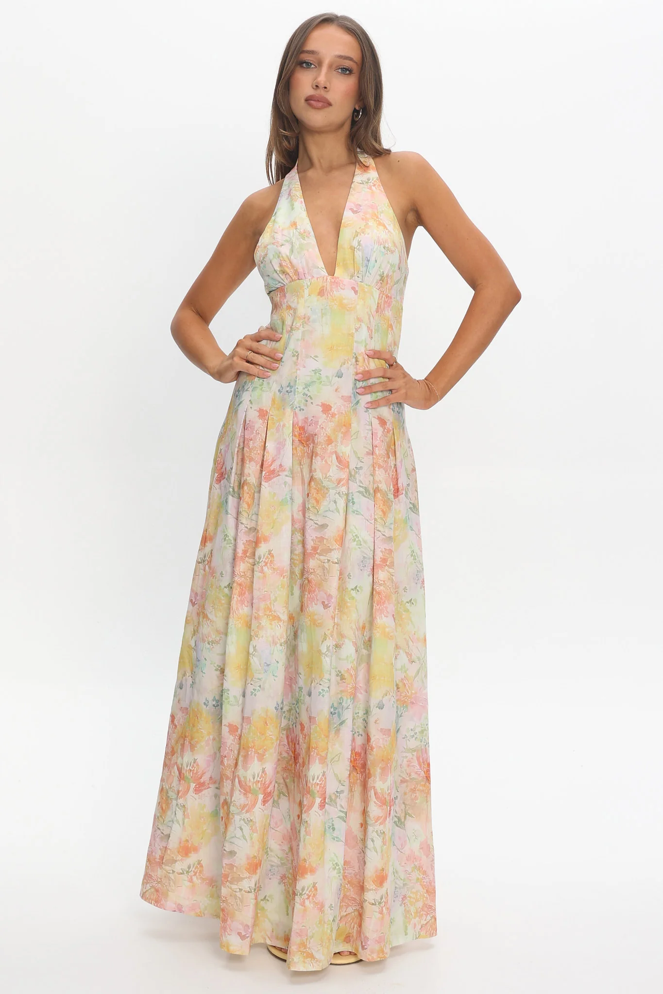 Is This Love Box Pleat Halter Maxi Dress Multi - luluinthesky