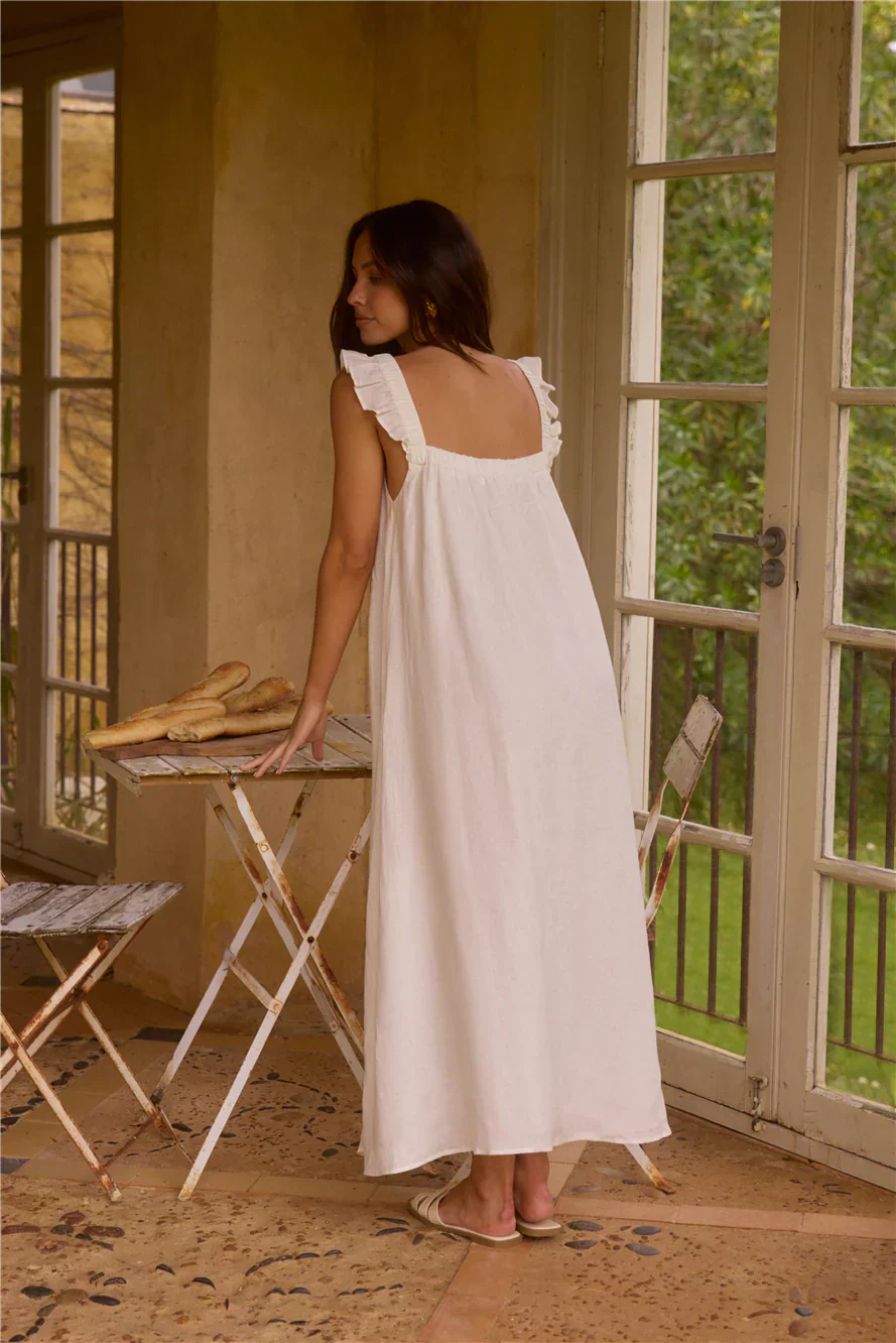 Lily 100% Linen Maxi Dress White - luluinthesky