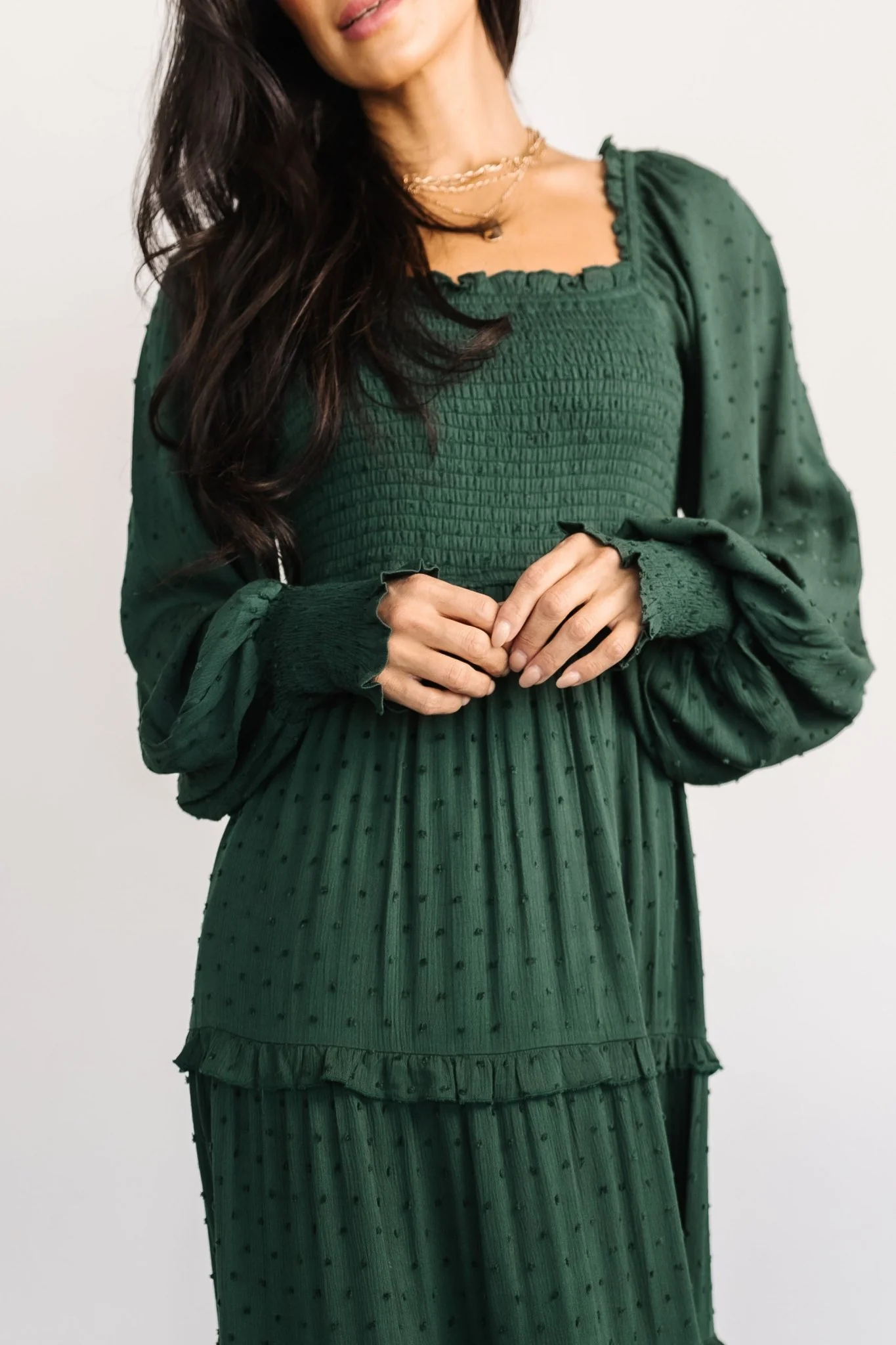 Amanda Smocked Dotted Maxi Dress | Evergreen - luluinthesky