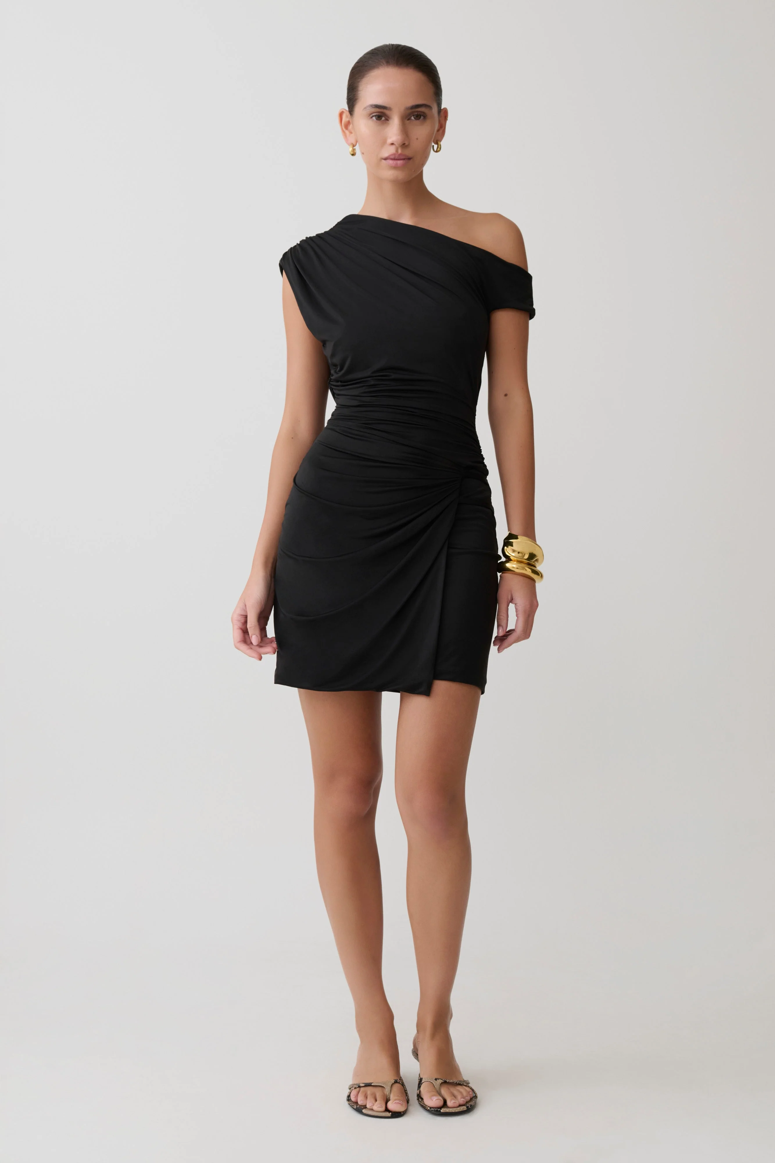 Alyn-Off-Shoulder-Draped-Mini-Dress-Black