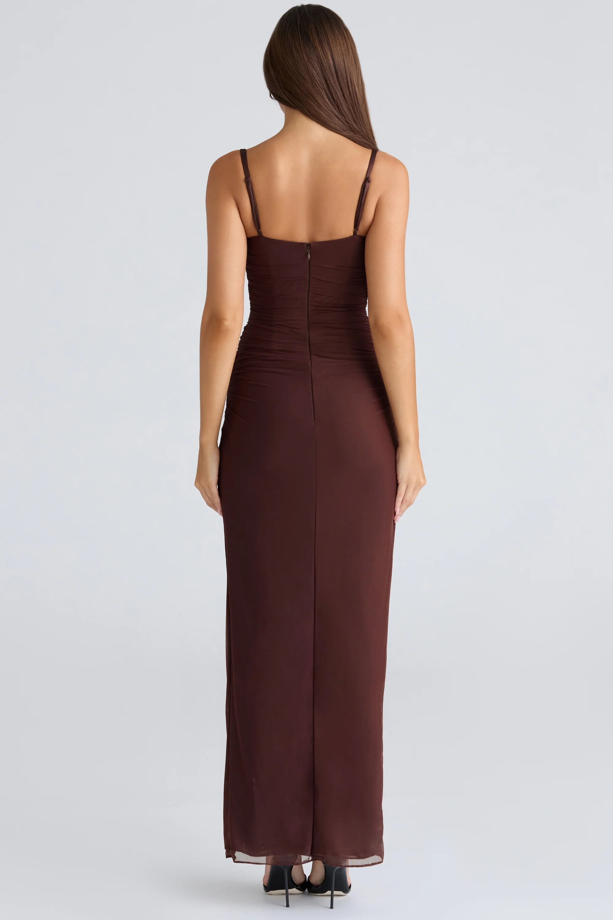 Burgundy Stretch Mesh Maxi Dress
