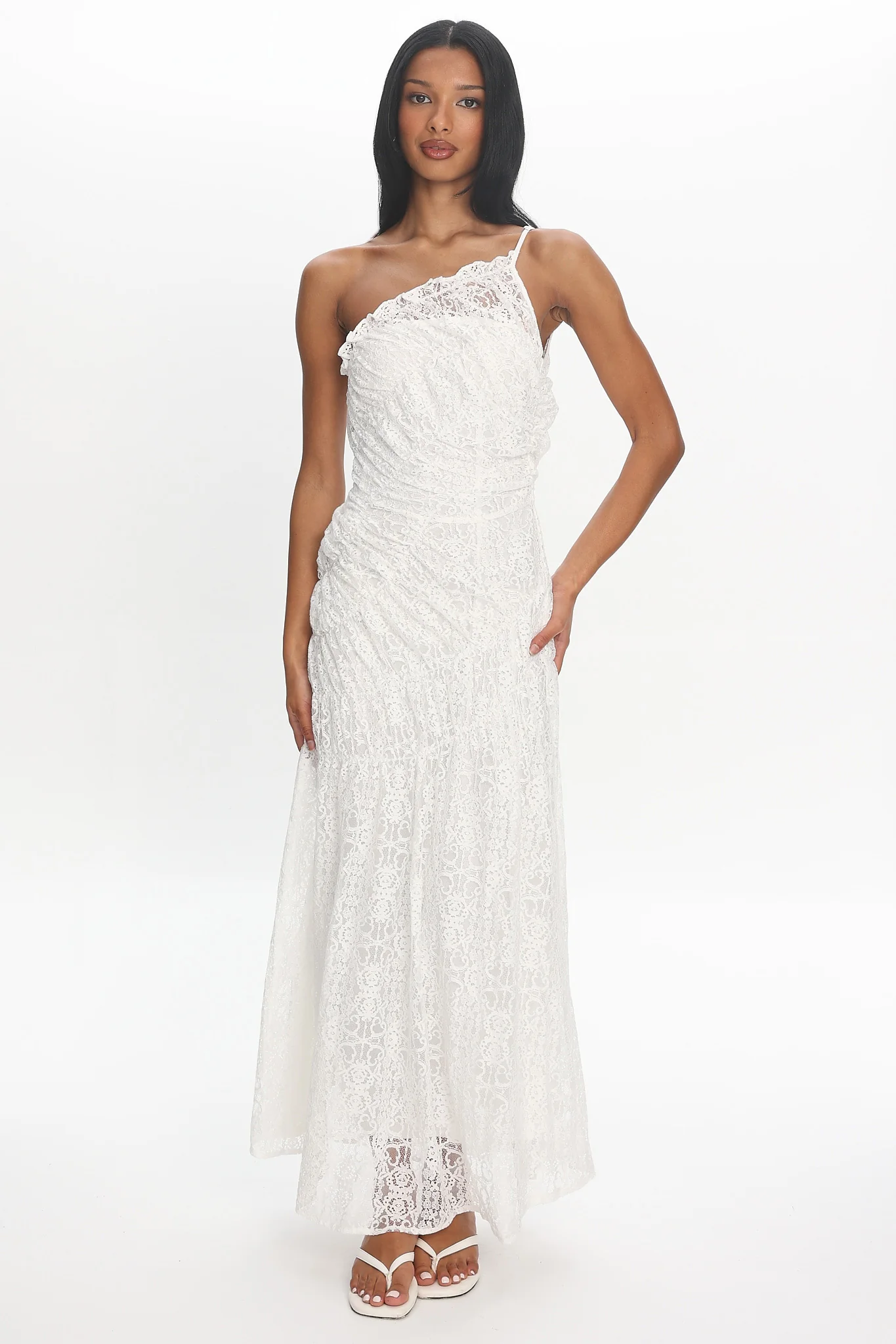 Salona Lace One-Shoulder Gown Off White