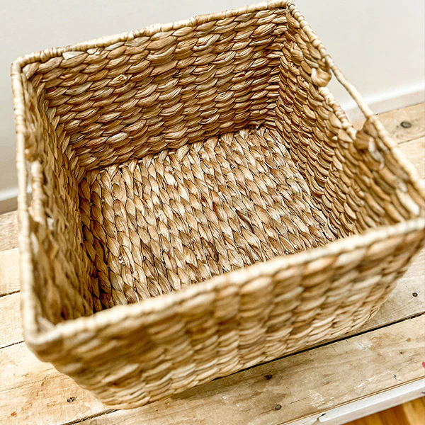 Large Water Hyacinth Woven Basket with Detachable Wheels
