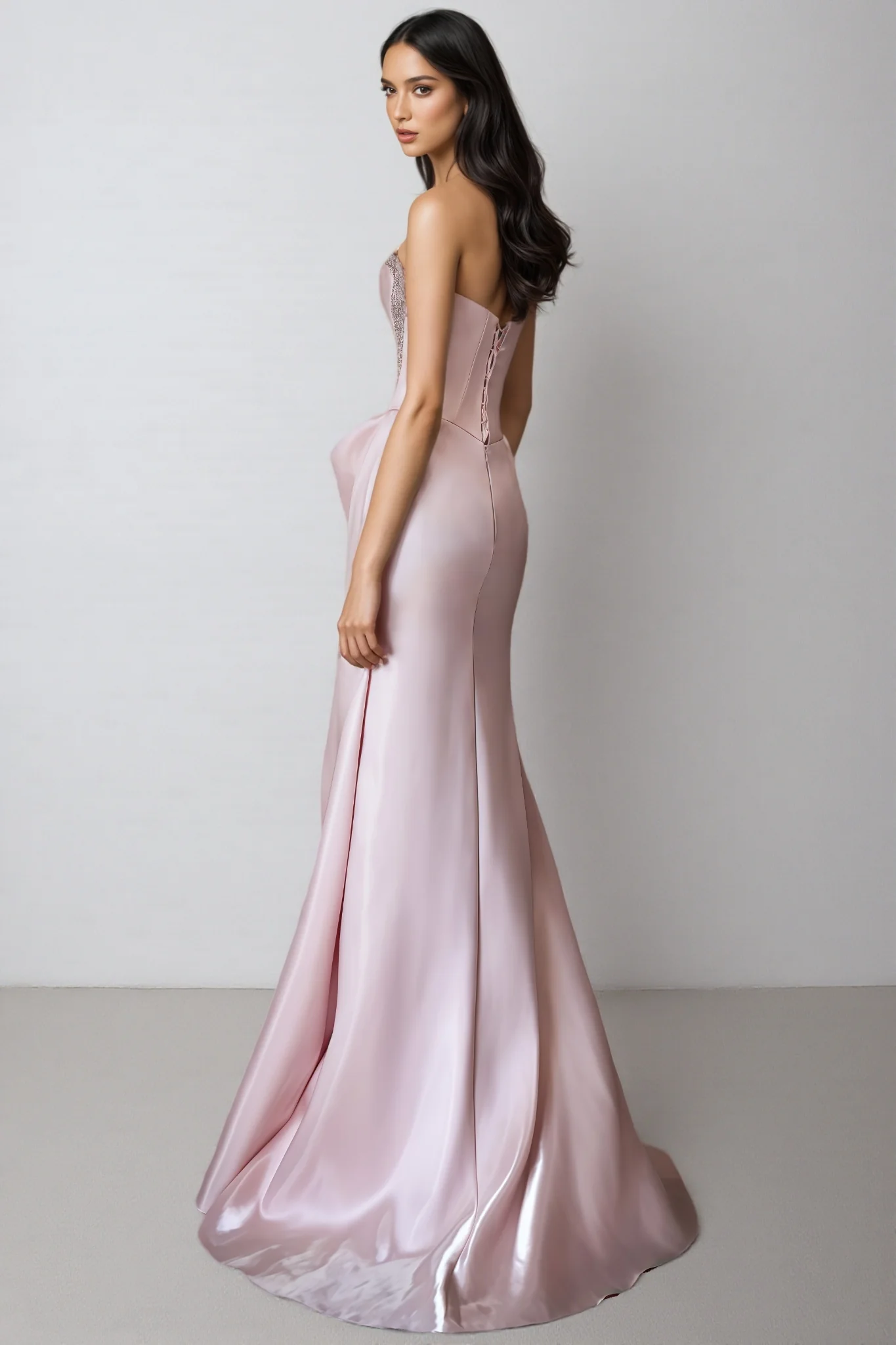 Lyriclr Pink Rhinestone Strapless Maxi Dress