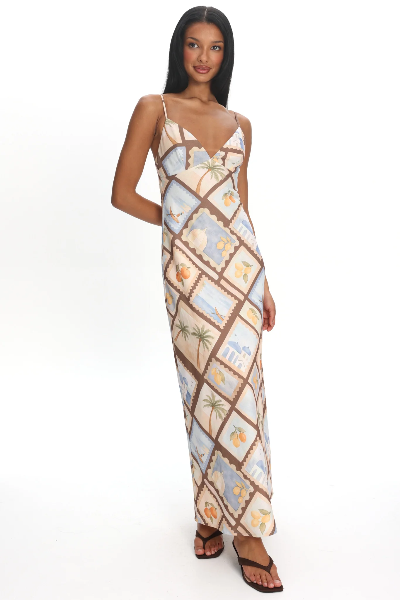 Jaya Cami Strap Maxi Dress Print Mocha - luluinthesky