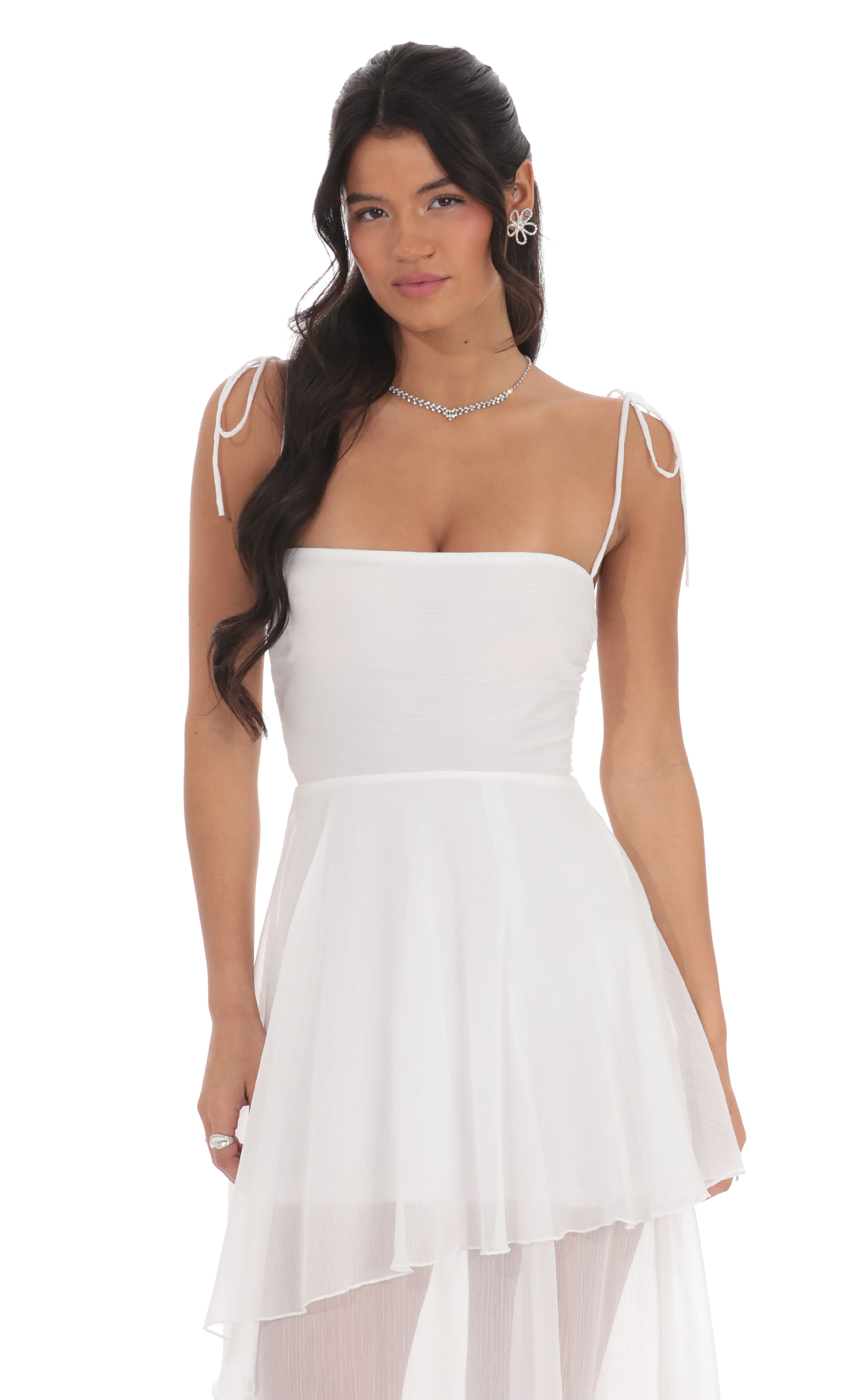 Flow Shimmer A-line Maxi Dress in White - luluinthesky