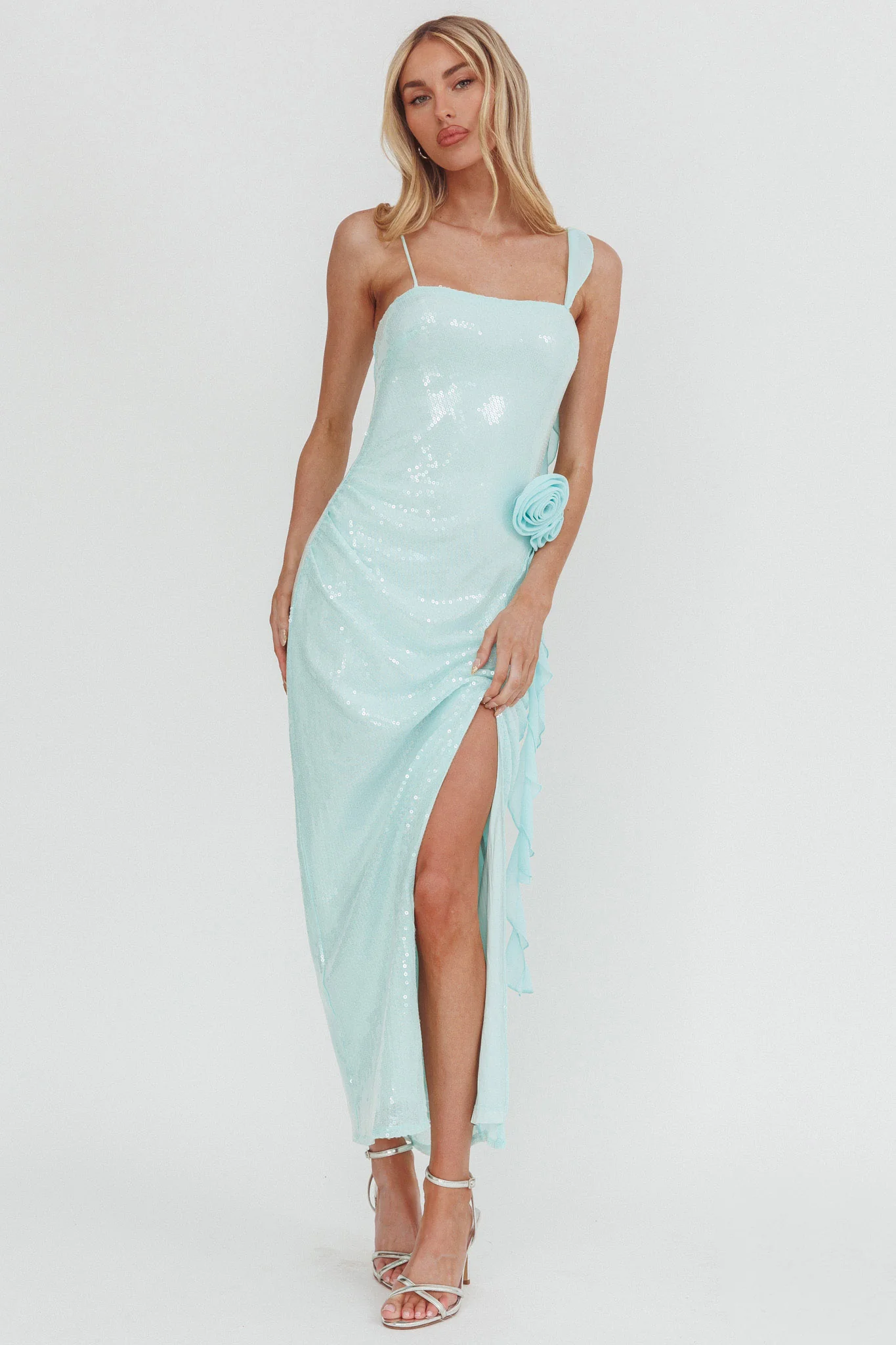She Glows Cami Strap Sequin Maxi Dress Mint - luluinthesky