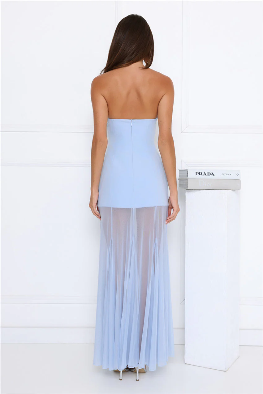 Dewkissed Bloom Strapless Maxi Dress Blue - luluinthesky