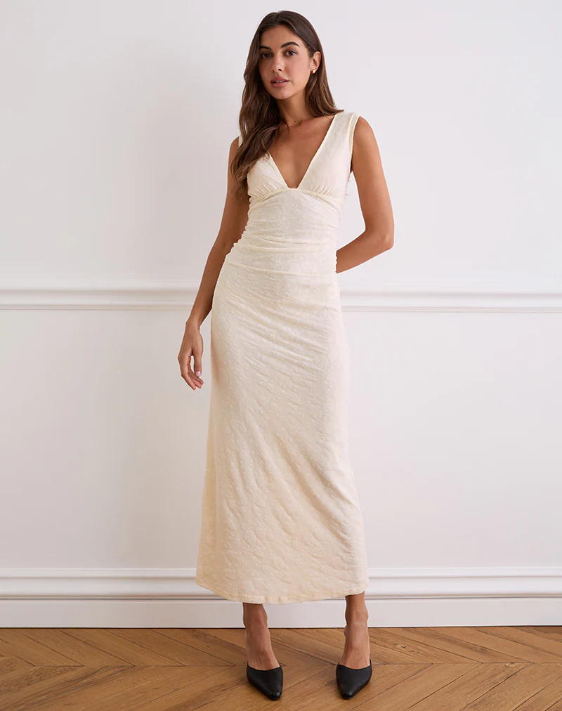 Gerda Maxi Dress in Floral Flock Cream