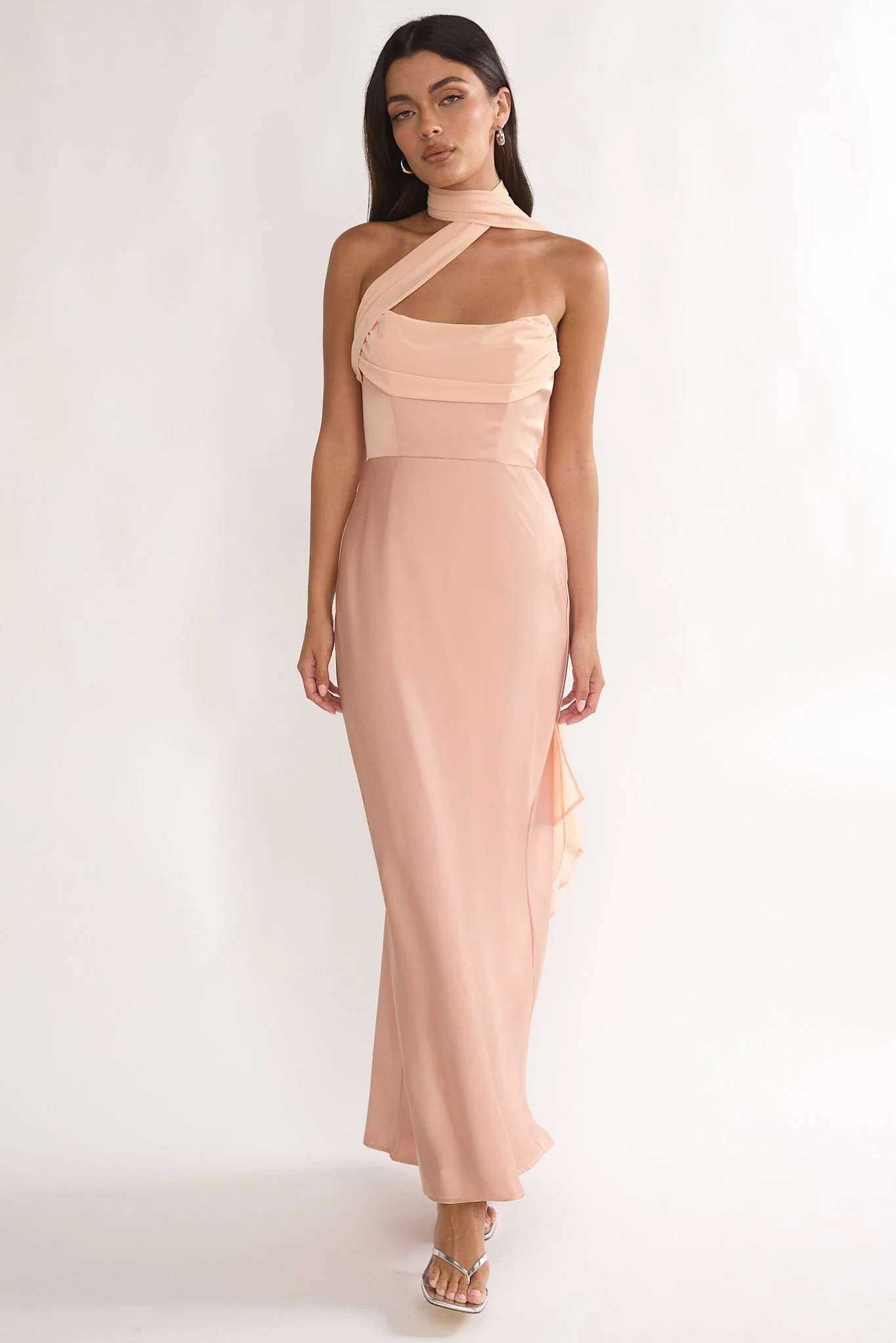 Merisalyn Strapless Scarf Maxi Dress Apricot